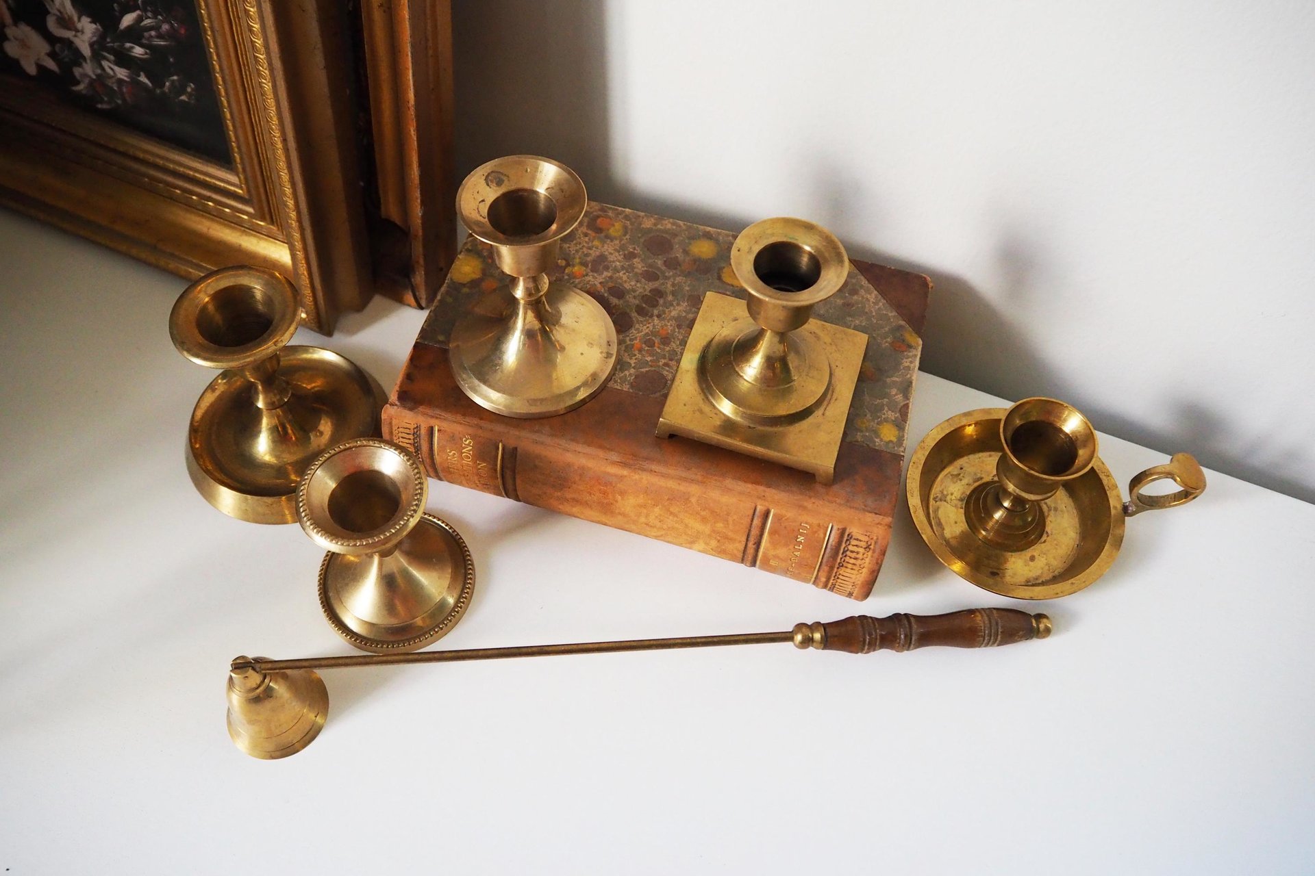 Set of five mismatched vintage candlestick holders | Small candlestick holders | Vintage brass candle holders | Mismatched candle holders