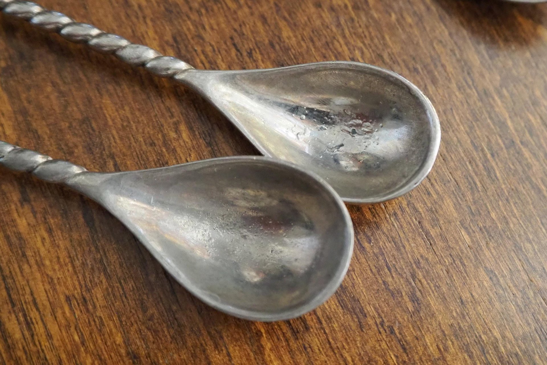 Set of seven vintage spoons | Silea tassel twisted handle spoons | Long vintage spoons | Silea spoons | Vintage dessert spoons