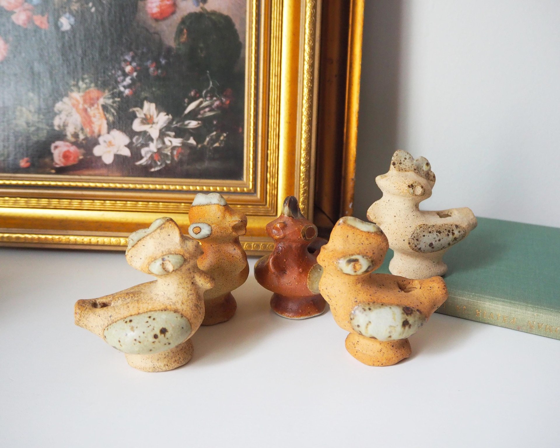 Vintage bird whistle set | Ceramic bird whistles | Set of five vintage bird whistles | Made in Finland | Finnish bird whistles