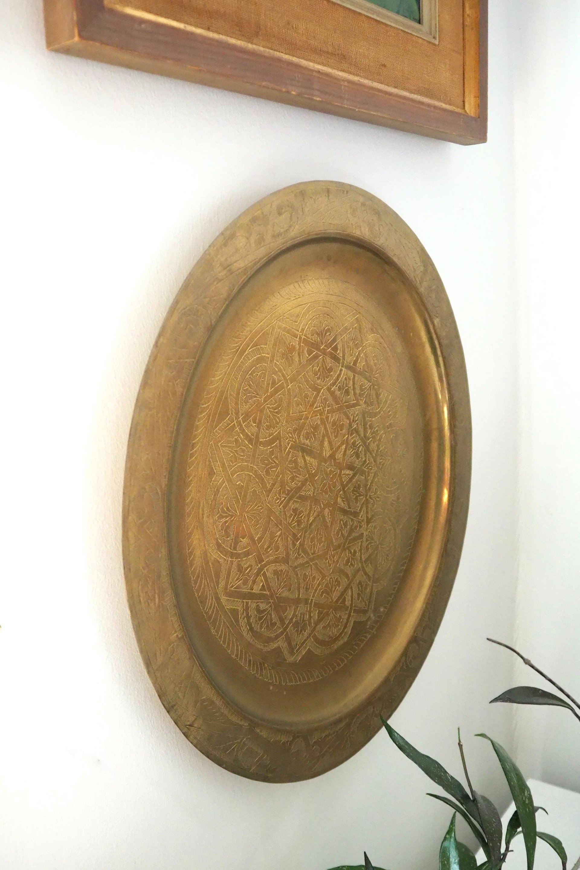 Vintage brass tray | Large brass wall plate | Vintage brass wall plate | Etched brass tray | Large etched brass wall plate
