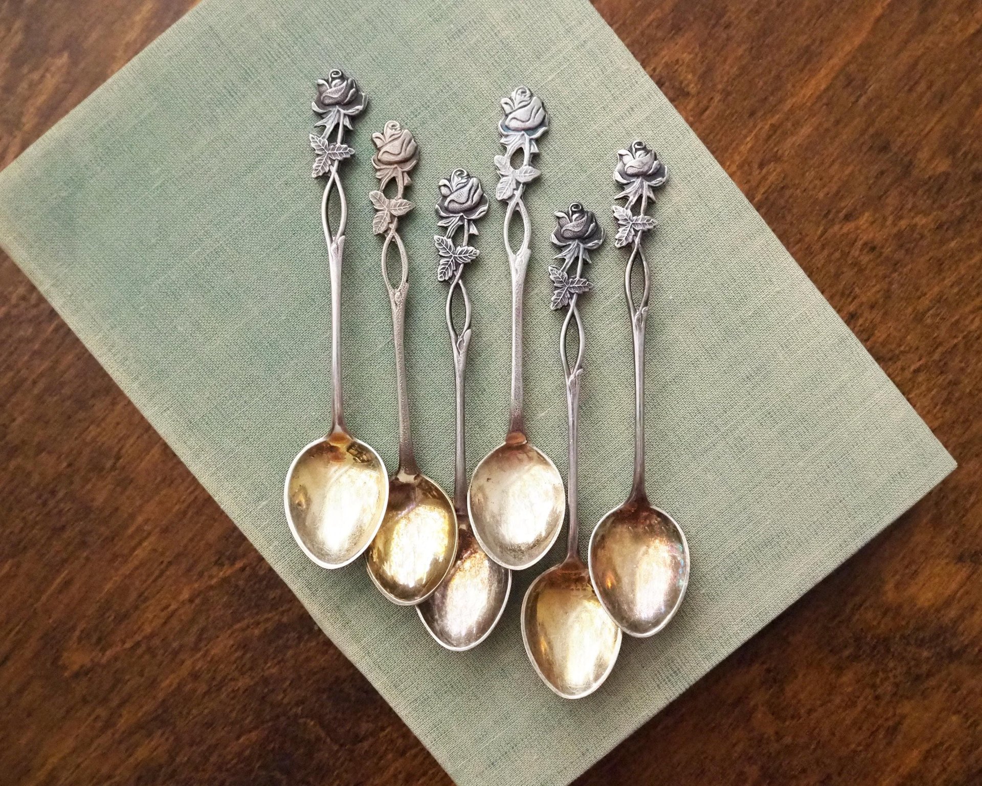 Set of six vintage teaspoons | Vintage alpacca silver teaspoons | Vintage teaspoons | Rose teaspoon set | Vintage alpacca teaspoons