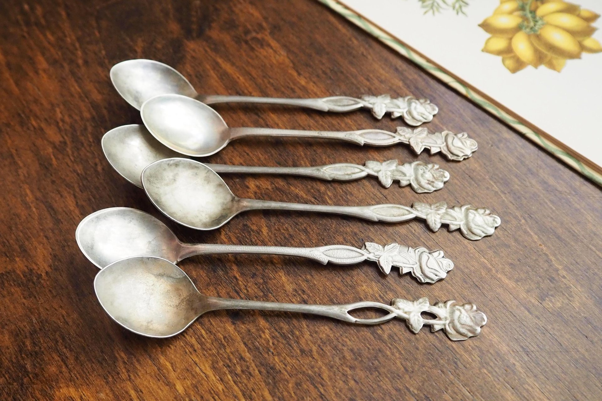 Set of six vintage teaspoons | Vintage alpacca silver teaspoons | Vintage teaspoons | Rose teaspoon set | Vintage alpacca teaspoons