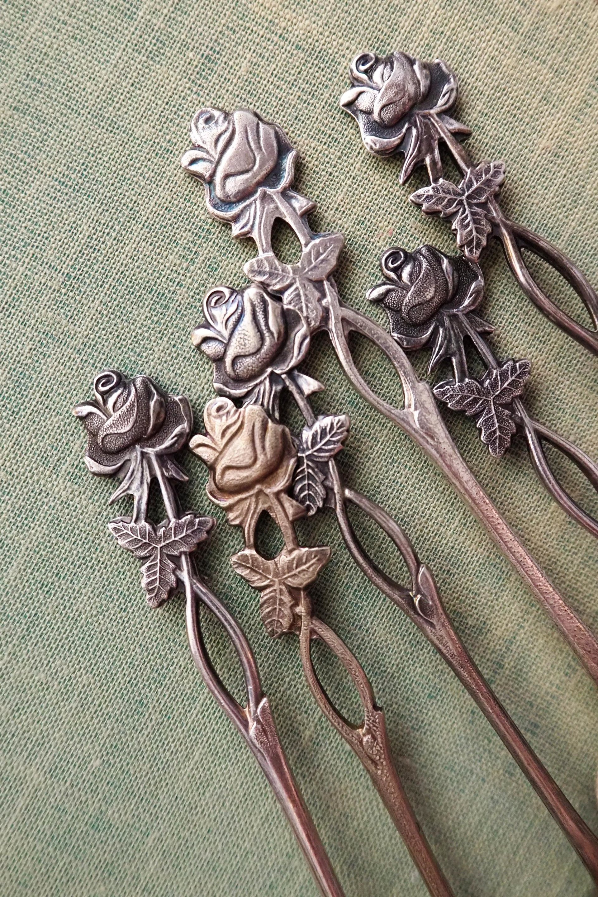 Set of six vintage teaspoons | Vintage alpacca silver teaspoons | Vintage teaspoons | Rose teaspoon set | Vintage alpacca teaspoons