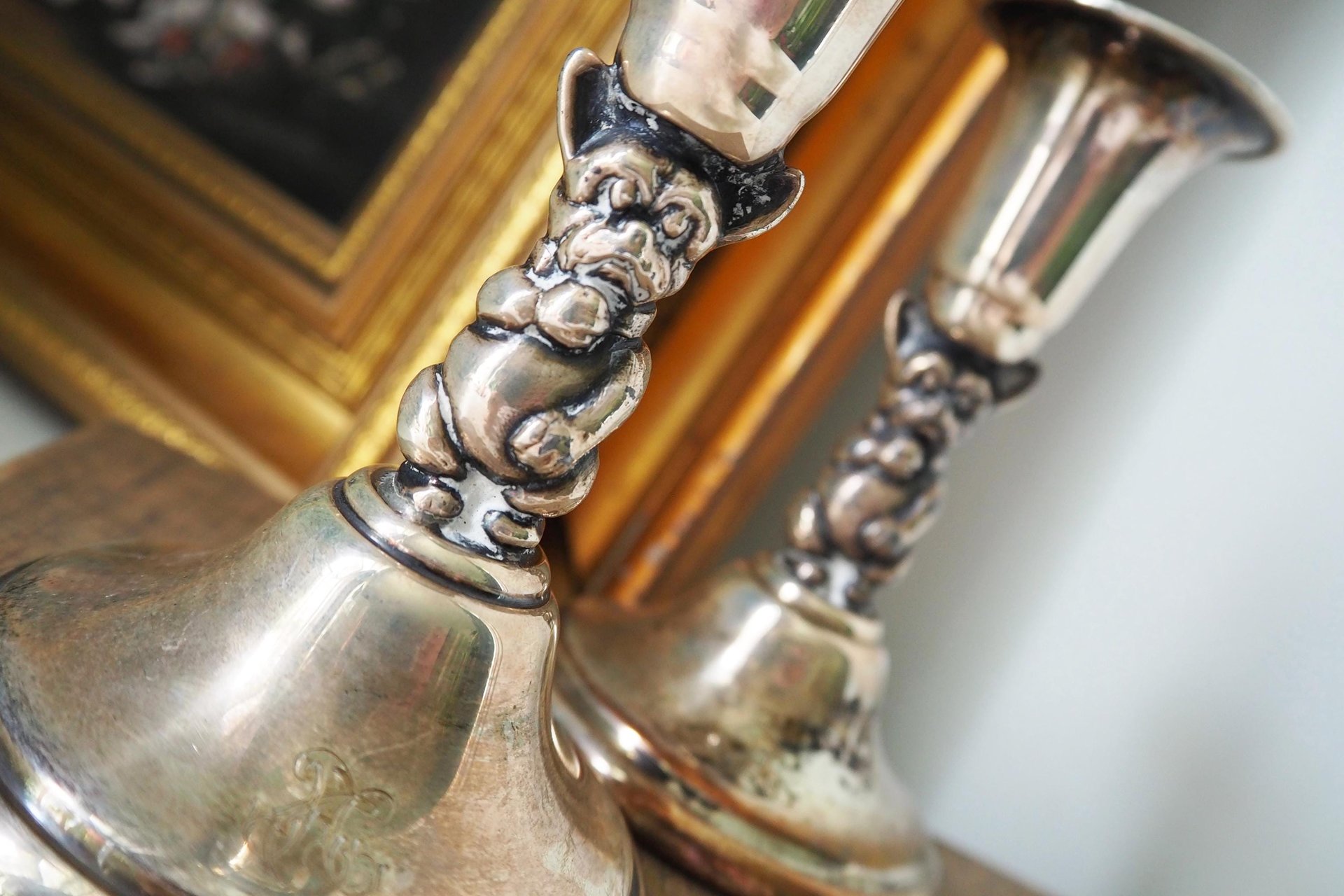 Set of two vintage candlesticks | Silver plated candle holders | Bulldog candlesticks | Vintage candle holders | Dog home decor