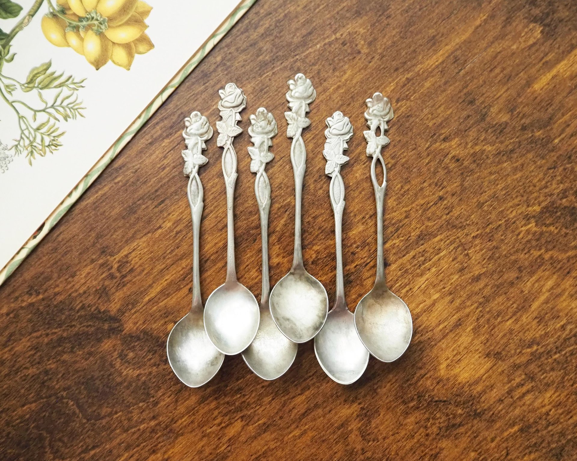 Set of six vintage teaspoons | Vintage alpacca silver teaspoons | Vintage teaspoons | Rose teaspoon set | Vintage alpacca teaspoons