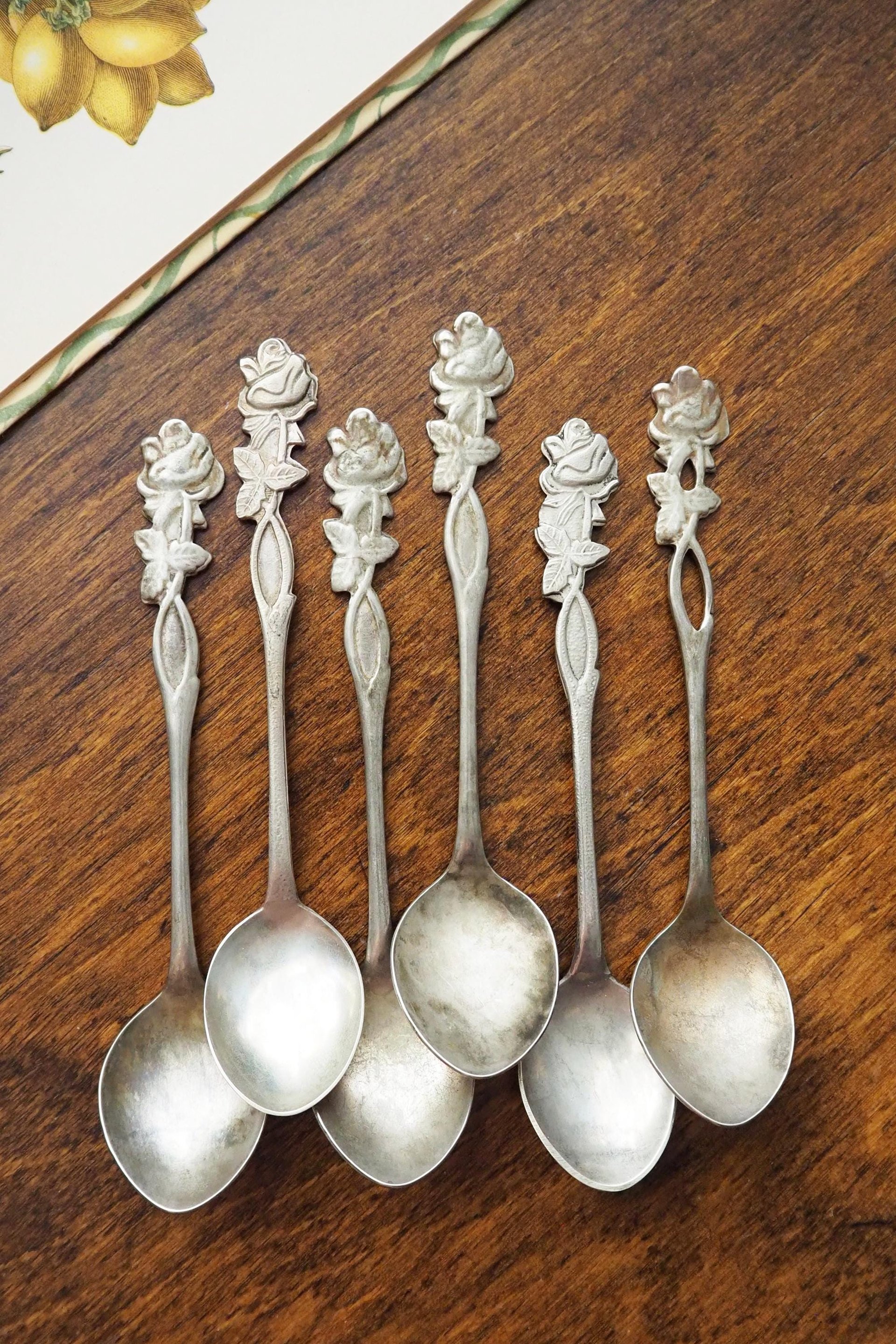 Set of six vintage teaspoons | Vintage alpacca silver teaspoons | Vintage teaspoons | Rose teaspoon set | Vintage alpacca teaspoons