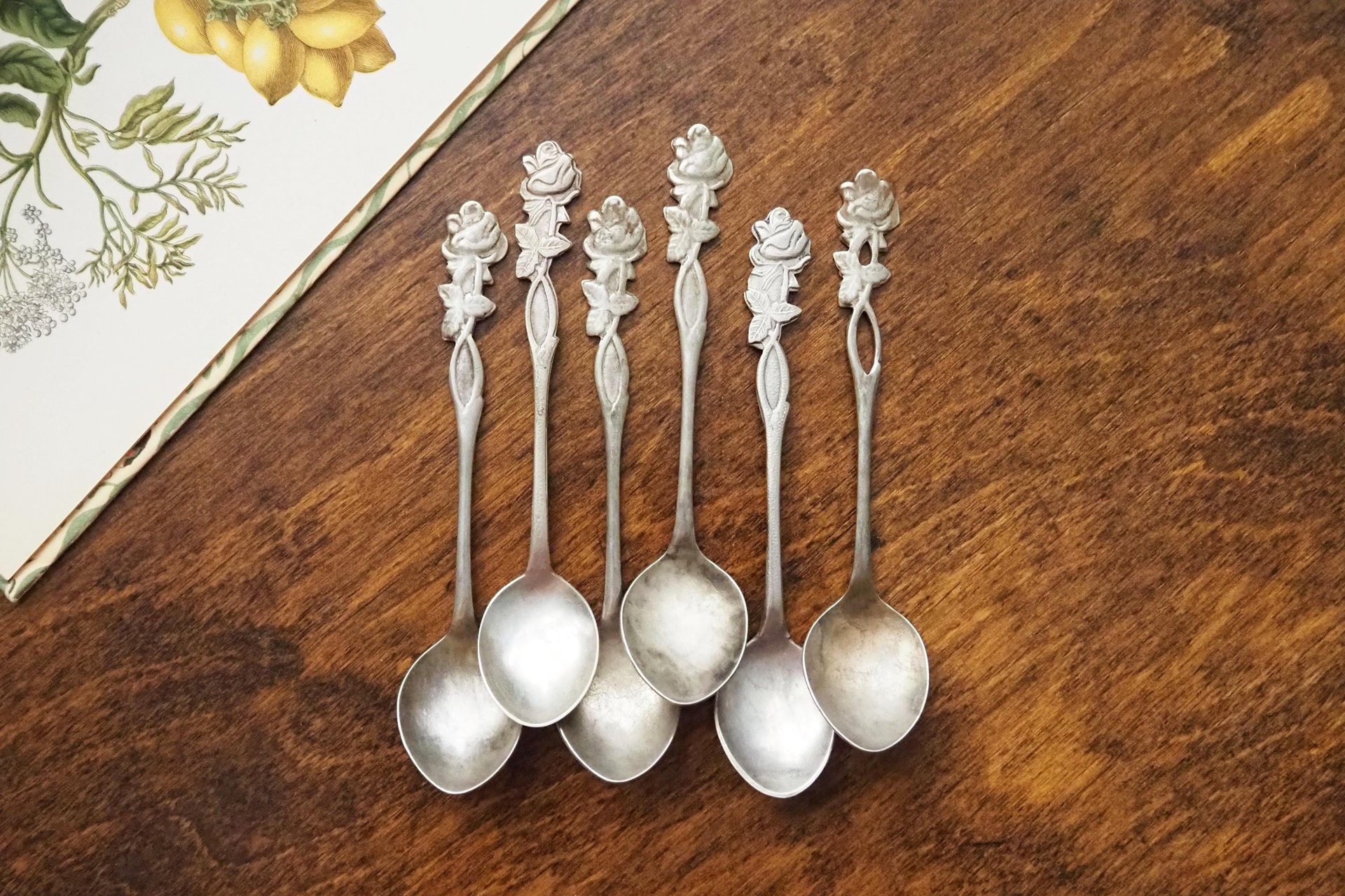 Set of six vintage teaspoons | Vintage alpacca silver teaspoons | Vintage teaspoons | Rose teaspoon set | Vintage alpacca teaspoons