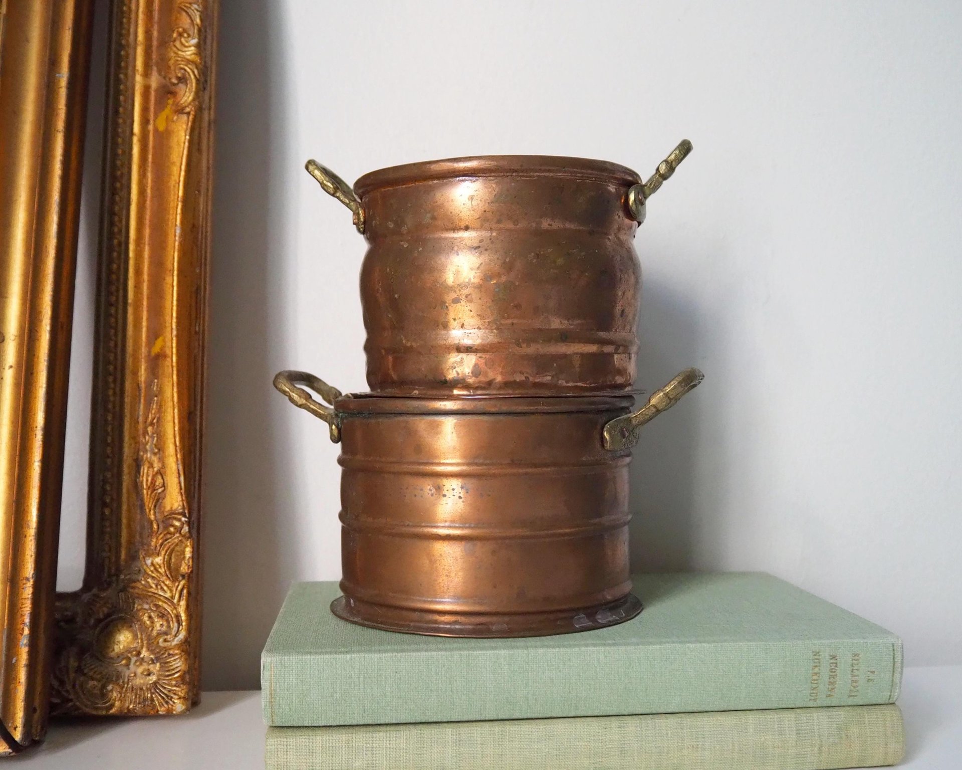 Set of two vintage copper planters | Mismatched copper planters | Small copper planters | Vintage planters with handles