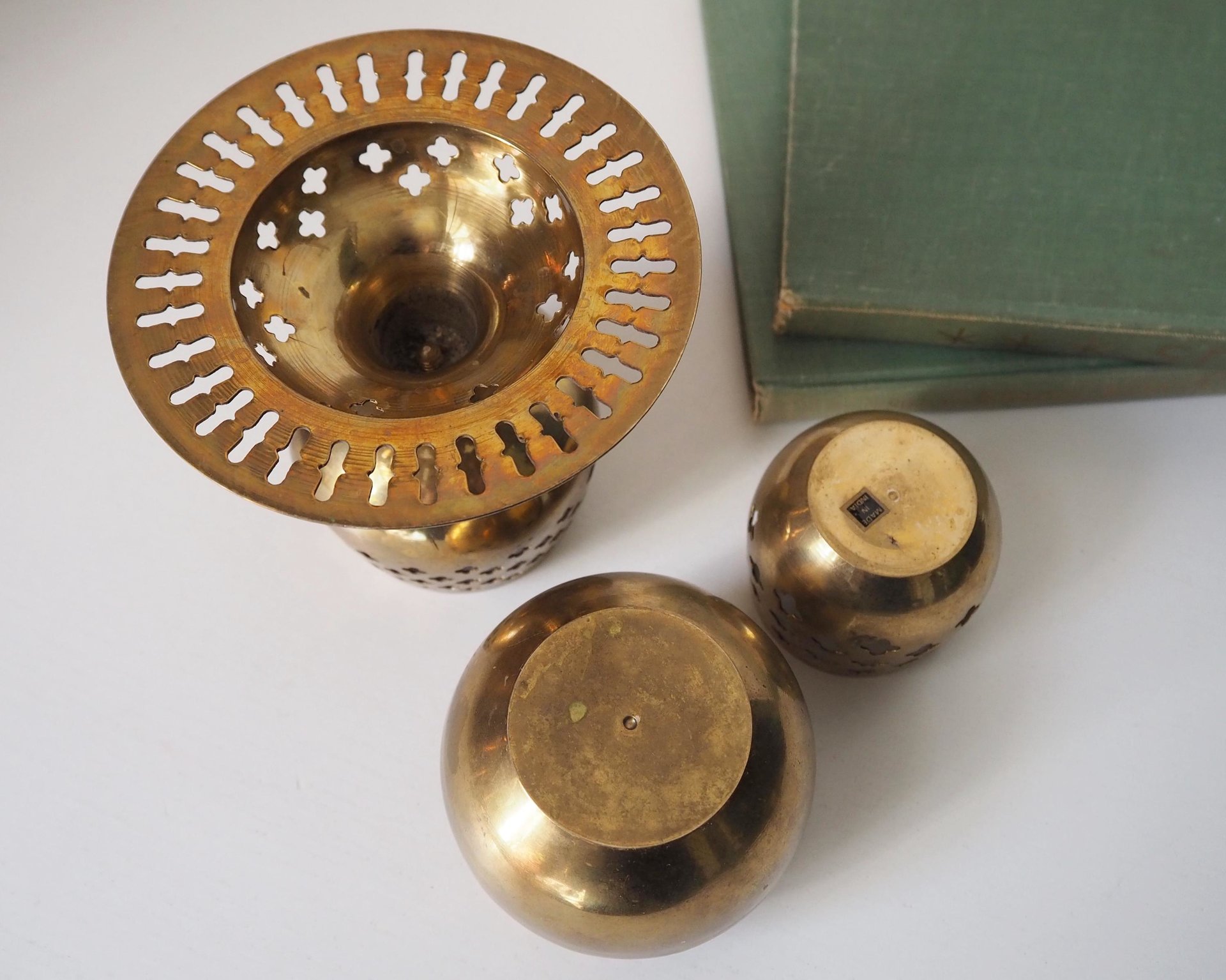Set of three vintage tealight candle holders | Brass tealight candleholders | Vintage brass votive candleholders | Mismatched candle holders