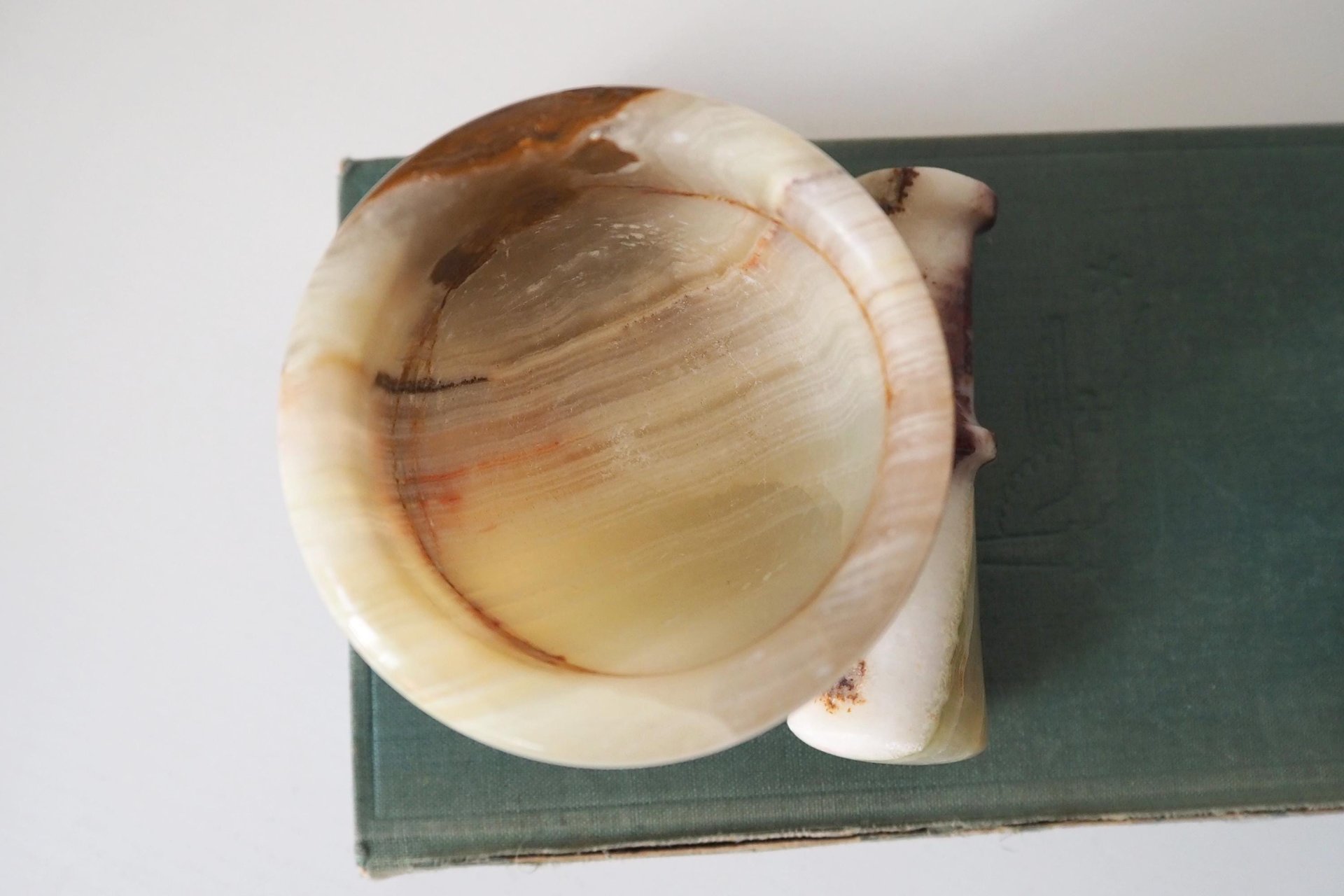 Vintage mortar and pestle | Onyx marble mortar | Small marble mortar | Green and brown onyx mortar and pestle
