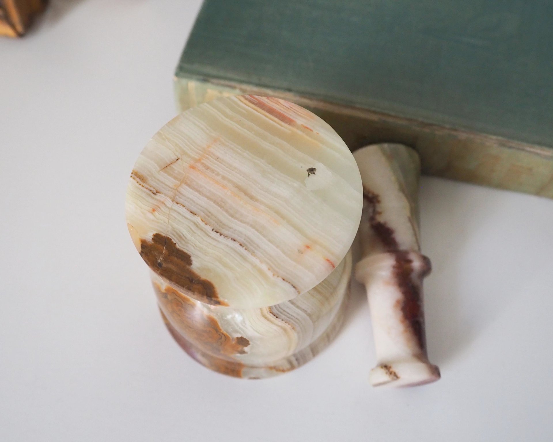 Vintage mortar and pestle | Onyx marble mortar | Small marble mortar | Green and brown onyx mortar and pestle
