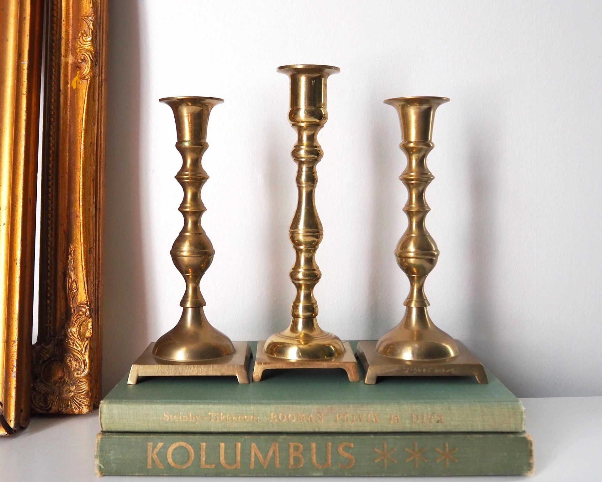 Set of three mismatched vintage candlesticks | Candle holders | Vintage brass candle holders | Mismatched brass candle holders