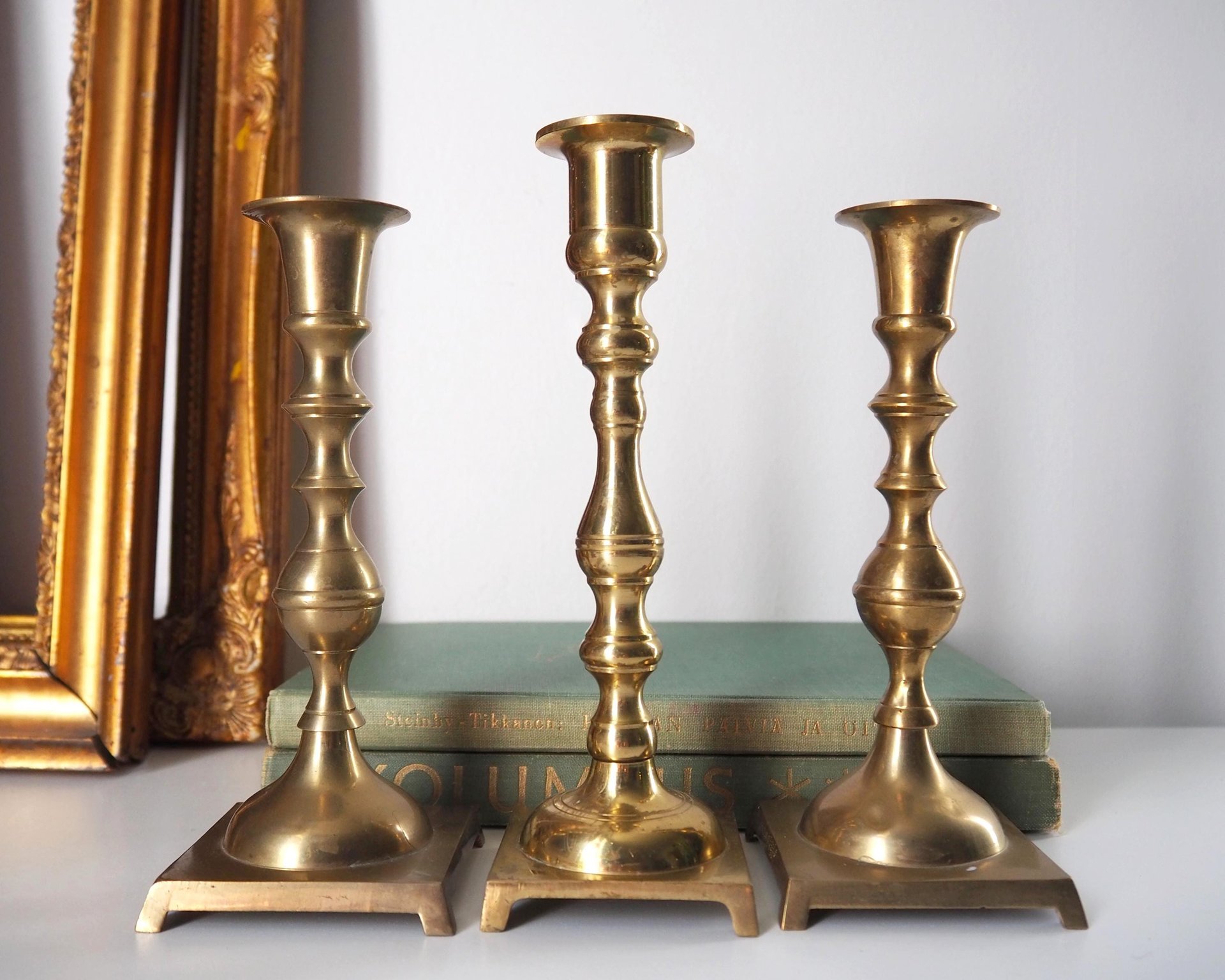 Set of three mismatched vintage candlesticks | Candle holders | Vintage brass candle holders | Mismatched brass candle holders