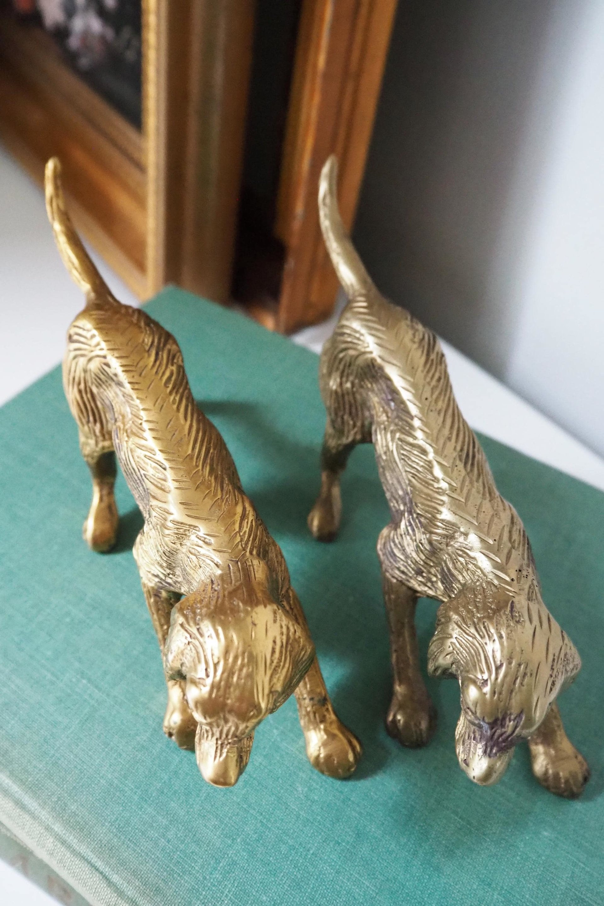 Vintage brass dogs | Set of two vintage brass dogs | Vintage brass figurines | Brass dog statues | Vintage brass dog figurines