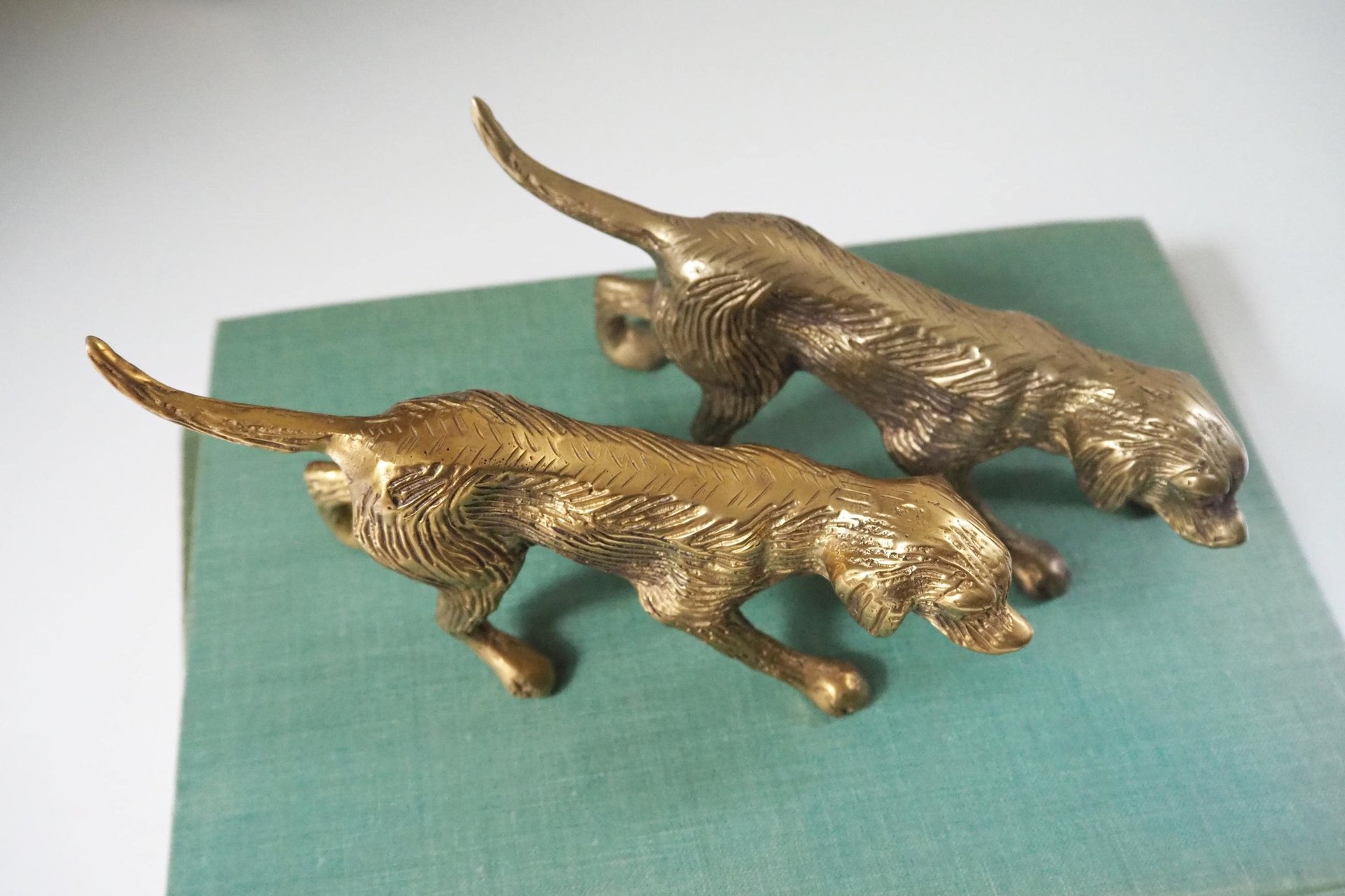 Vintage brass dogs | Set of two vintage brass dogs | Vintage brass figurines | Brass dog statues | Vintage brass dog figurines