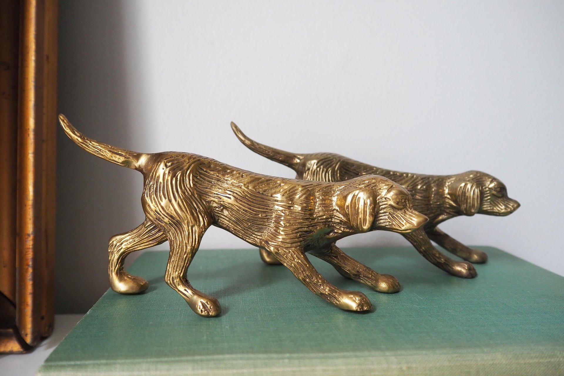 Vintage brass dogs | Set of two vintage brass dogs | Vintage brass figurines | Brass dog statues | Vintage brass dog figurines