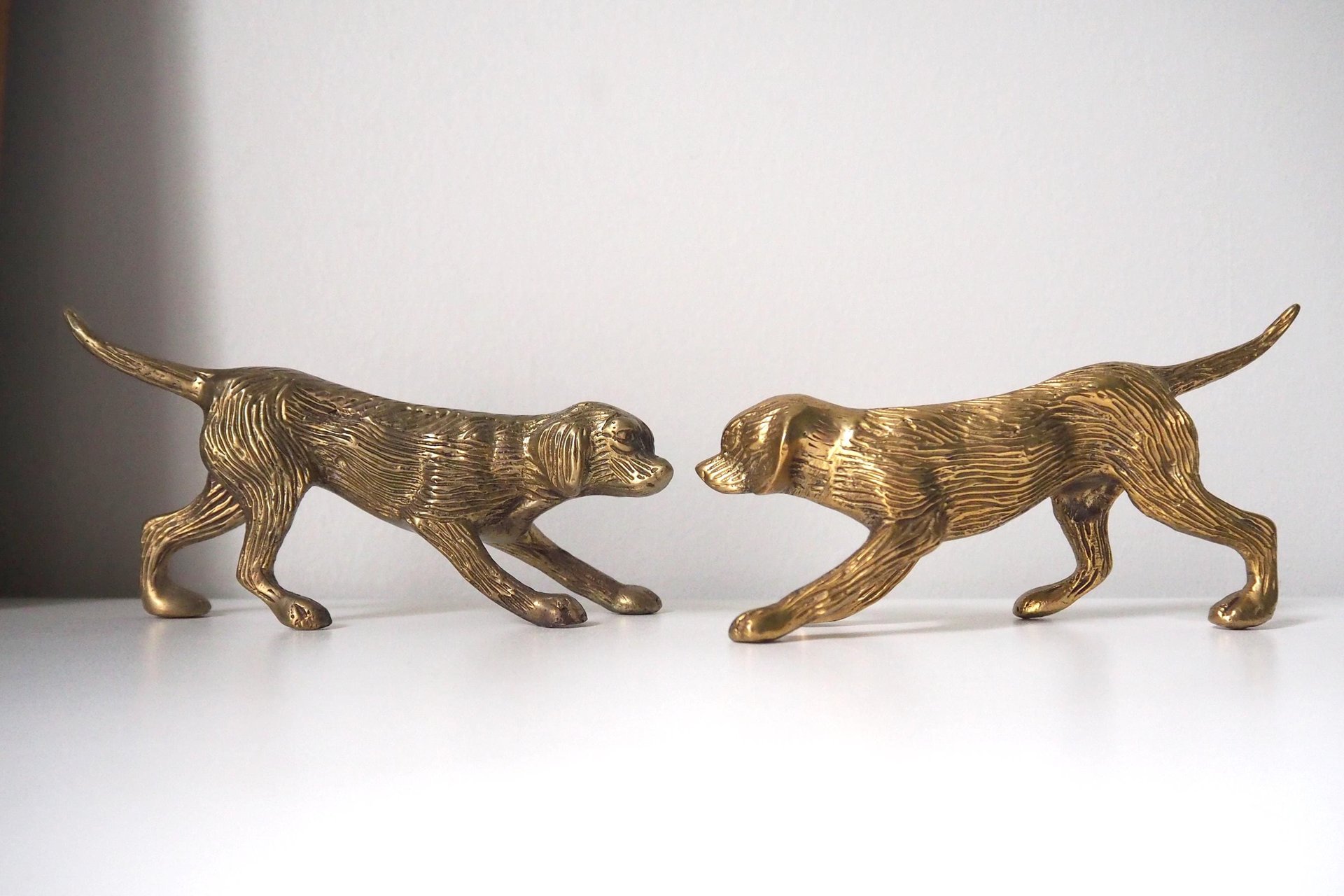 Vintage brass dogs | Set of two vintage brass dogs | Vintage brass figurines | Brass dog statues | Vintage brass dog figurines