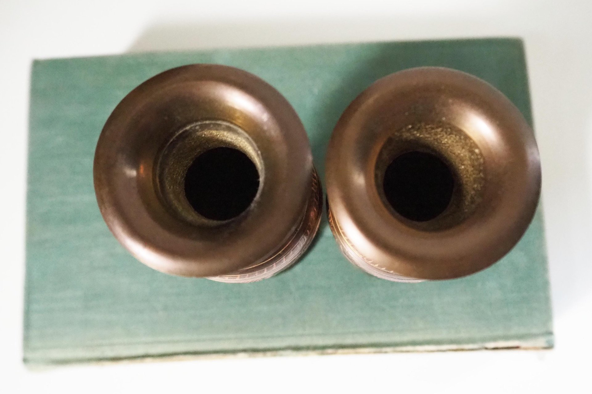 Set of two small vintage vases | Small brass vases | Vintage bud vase | Vintage single flower vases | Etched brass vases