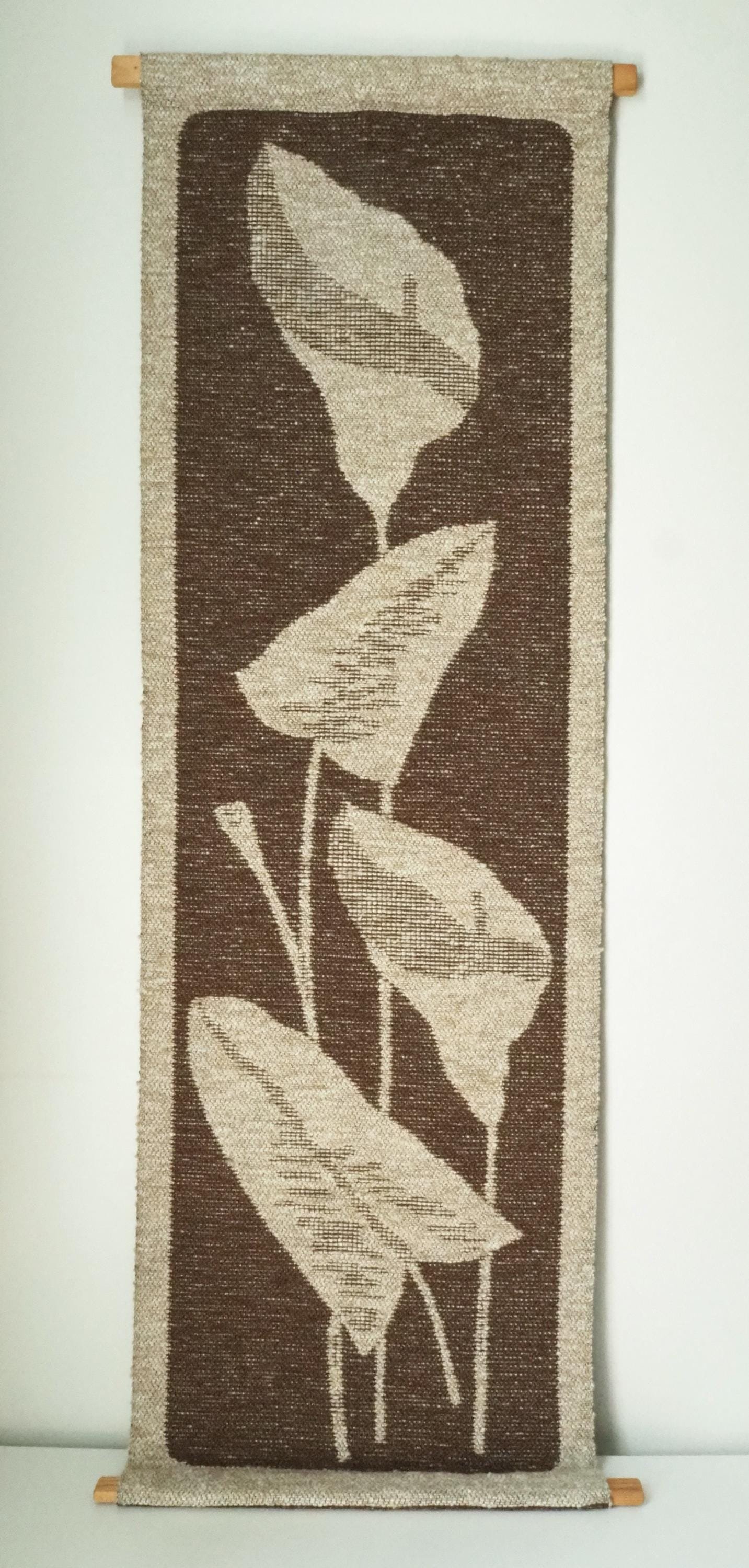 Vintage wall hanging | Long wall hanging | Scandinavian woven textile | Brown and beige wall hanging | Retro wall hanging