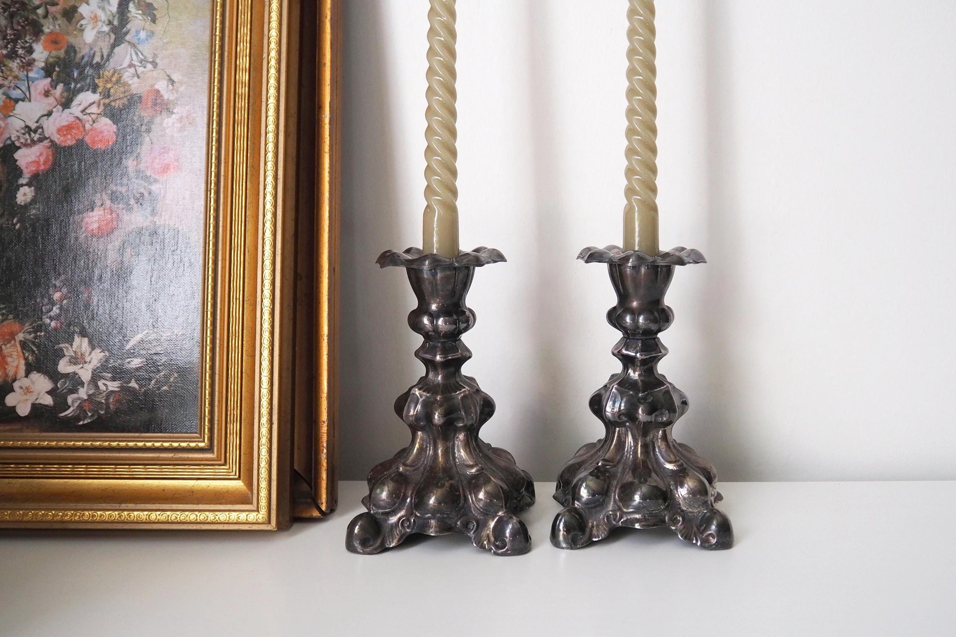 Set of two vintage candlestick holders | Alpacca silver candlestick holders | Large silver candlestick holders | Vintage candle holders