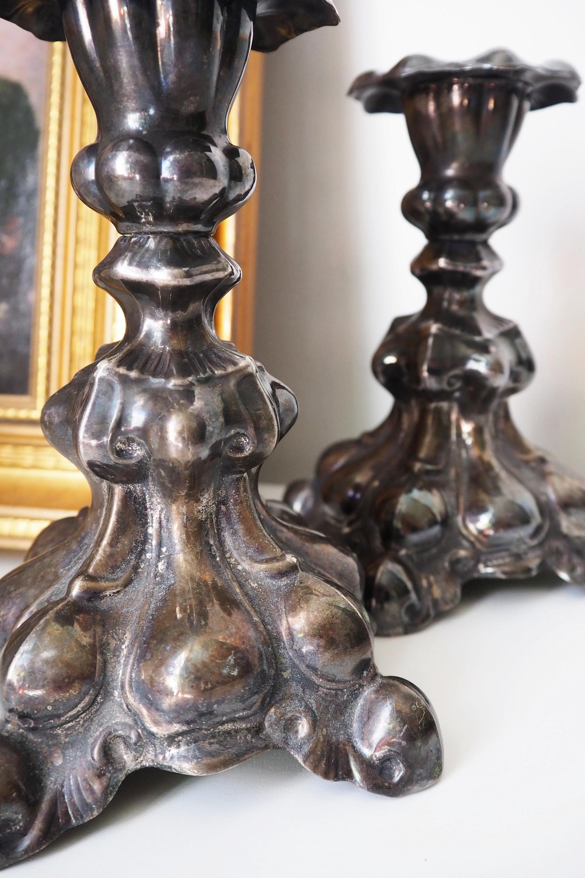 Set of two vintage candlestick holders | Alpacca silver candlestick holders | Large silver candlestick holders | Vintage candle holders