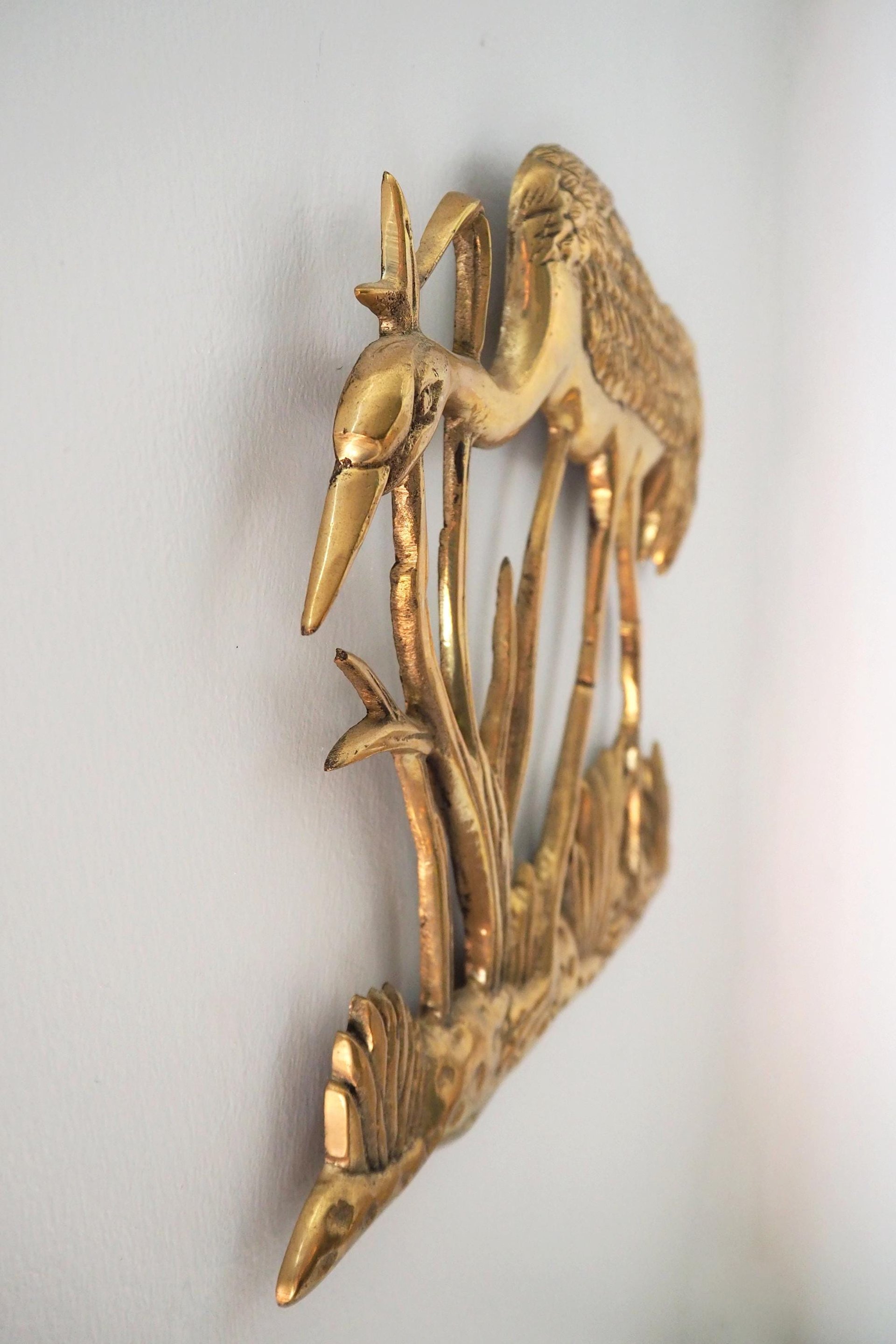 Vintage brass crane wall figurine | Brass crane wall decor | Vintage brass crane | Vintage brass wall decor | Brass crane wall hanging
