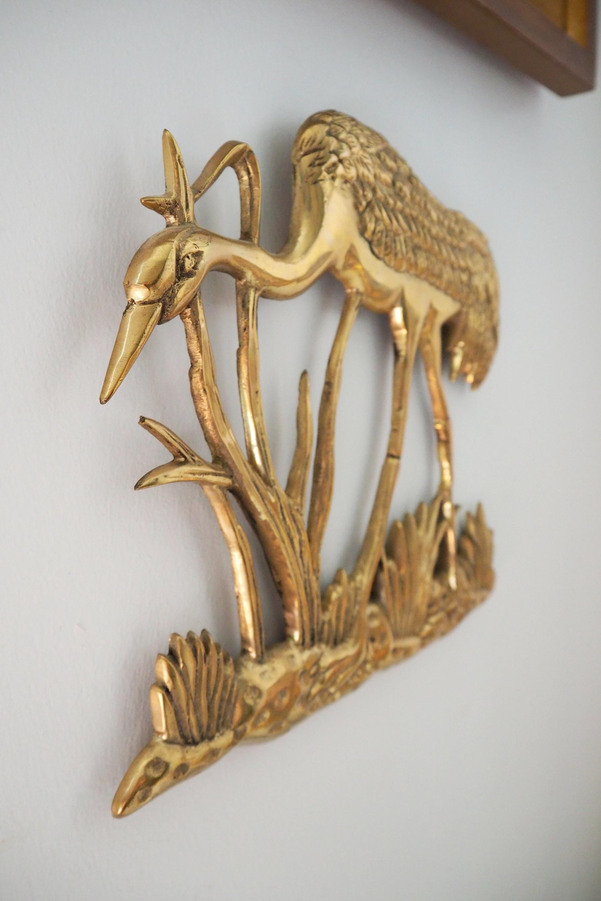 Vintage brass crane wall figurine | Brass crane wall decor | Vintage brass crane | Vintage brass wall decor | Brass crane wall hanging