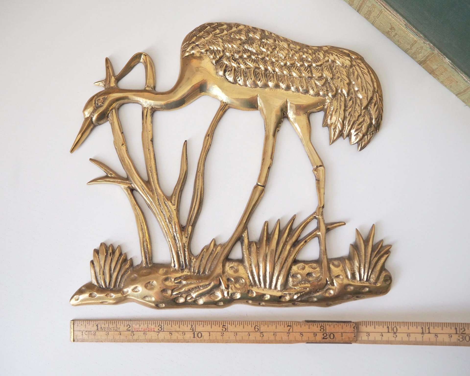 Vintage brass crane wall figurine | Brass crane wall decor | Vintage brass crane | Vintage brass wall decor | Brass crane wall hanging