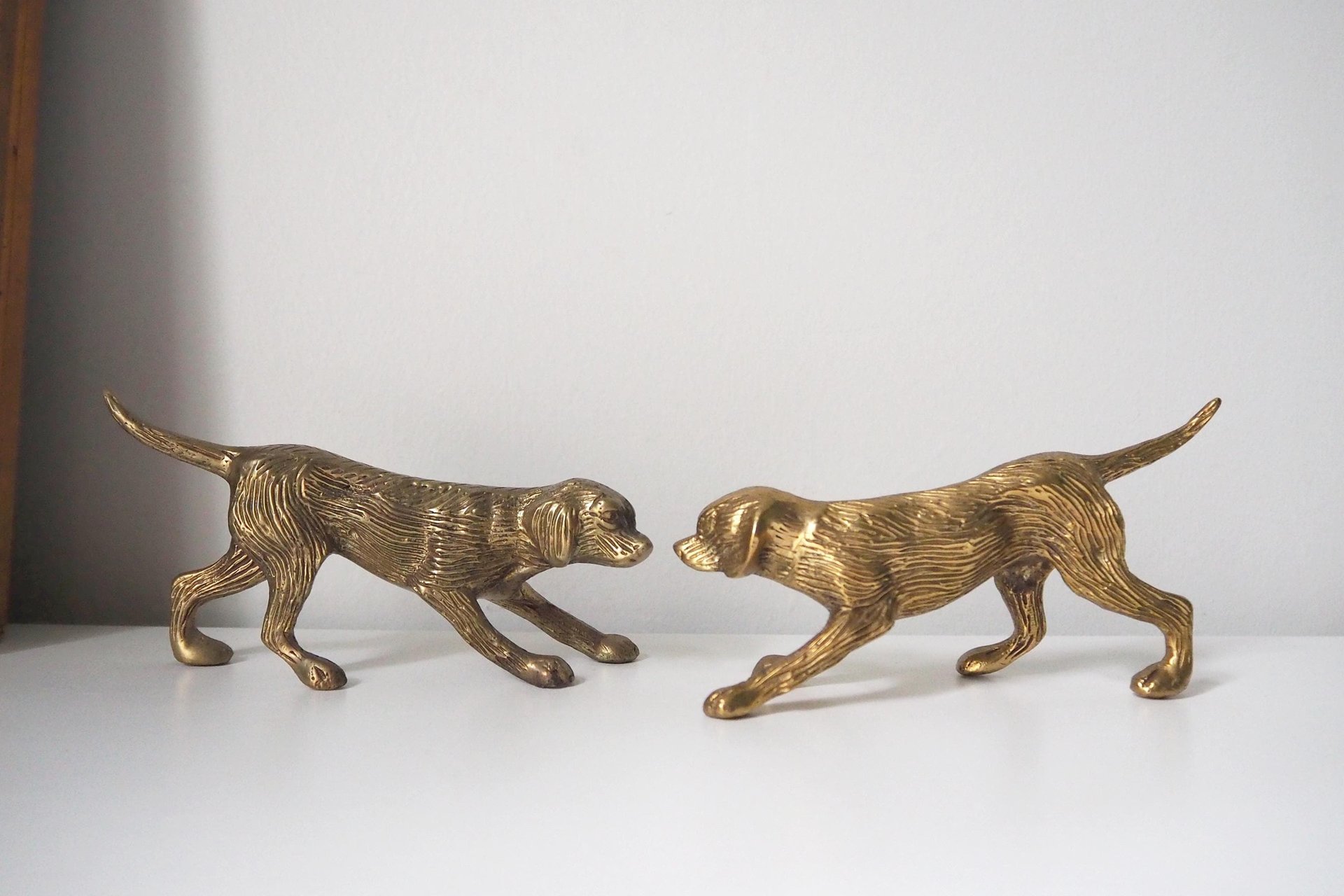 Vintage brass dogs | Set of two vintage brass dogs | Vintage brass figurines | Brass dog statues | Vintage brass dog figurines