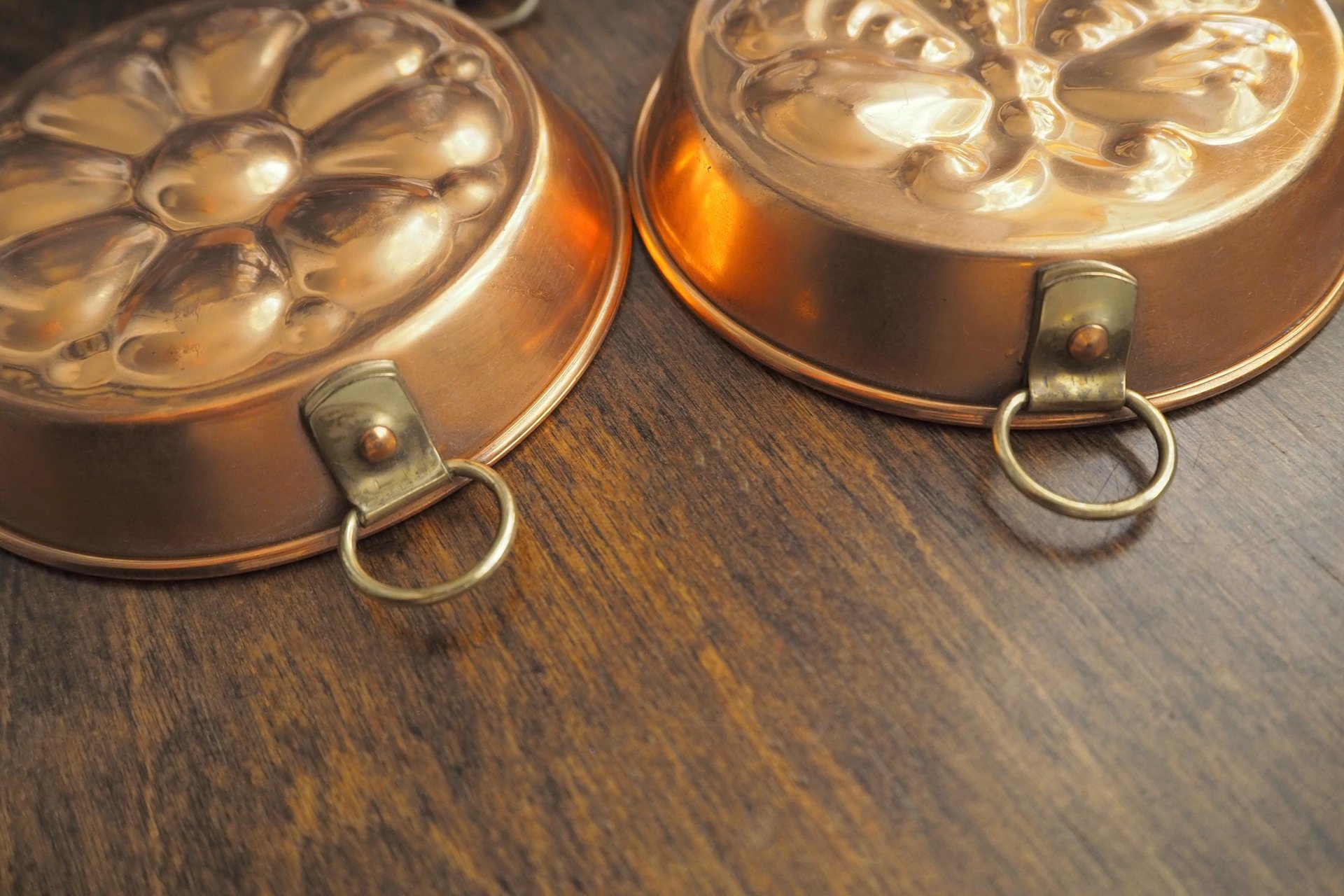 Set of four vintage copper baking molds | Small copper molds | Mismatched copper molds | Vintage copper molds | Vintage kitchen decor