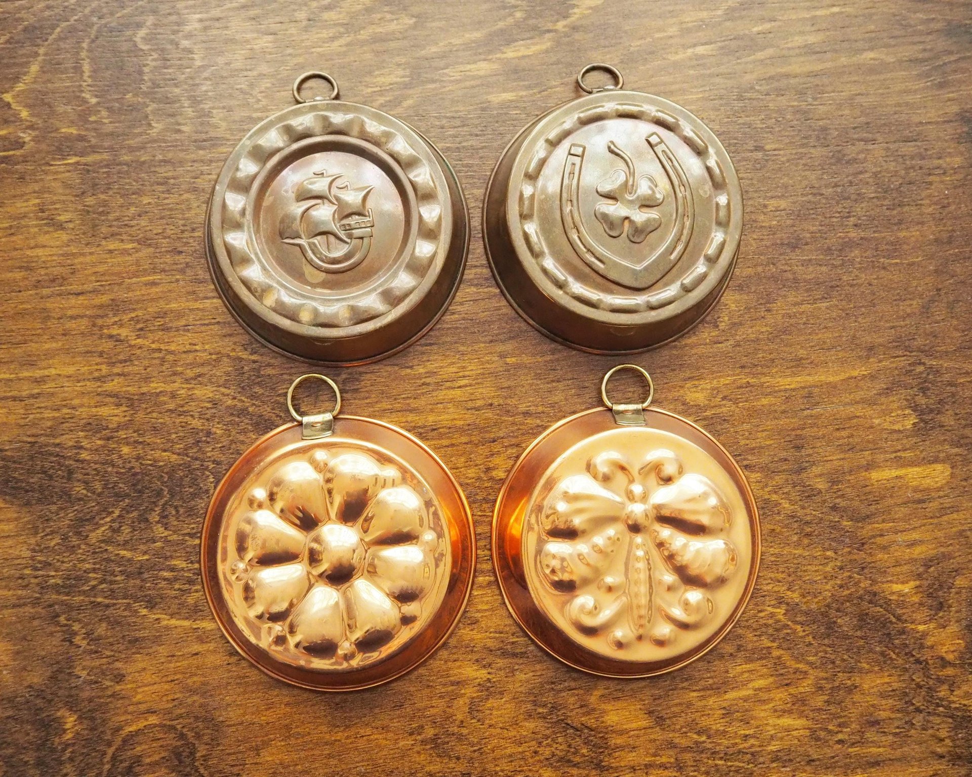 Set of four vintage copper baking molds | Small copper molds | Mismatched copper molds | Vintage copper molds | Vintage kitchen decor