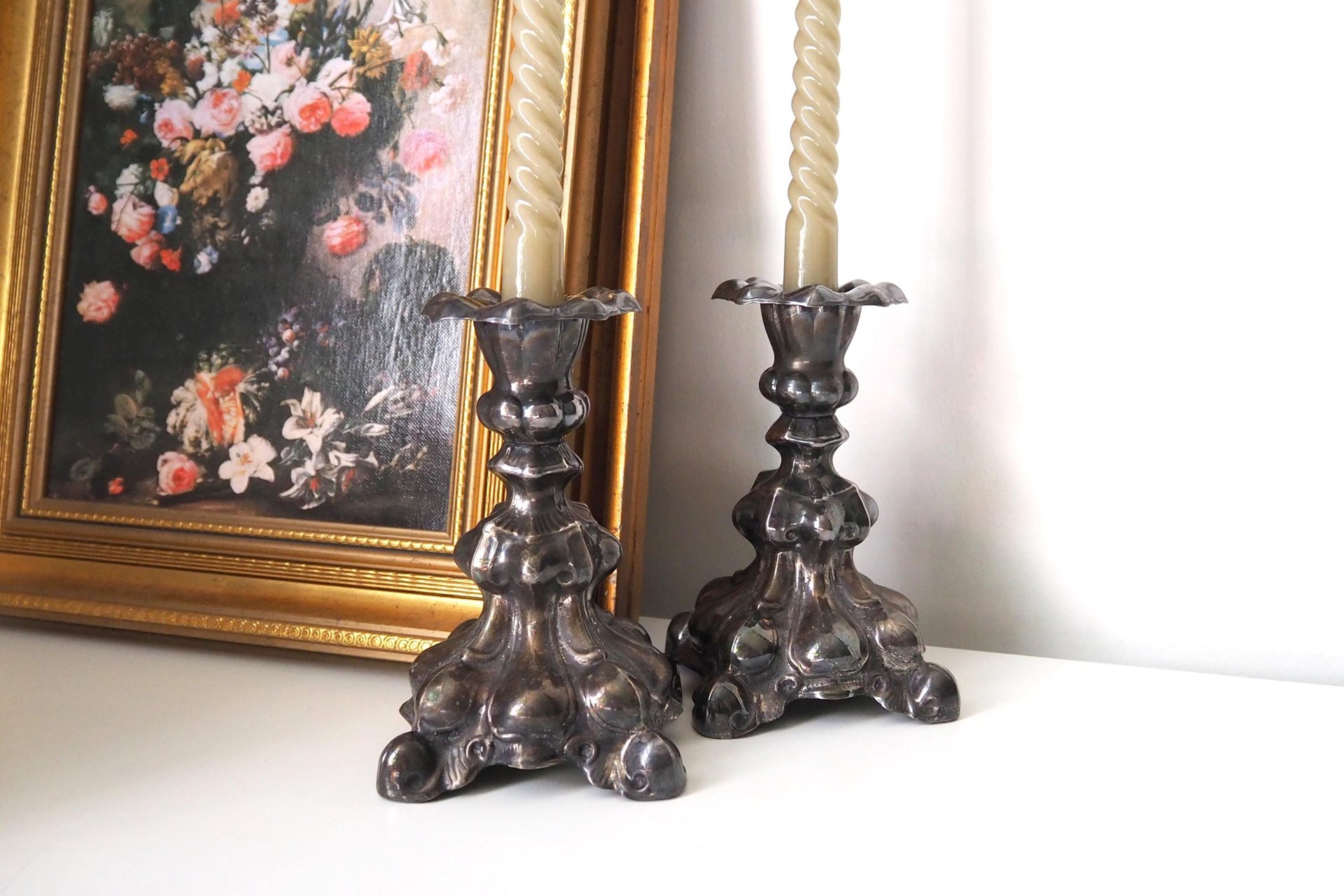 Set of two vintage candlestick holders | Alpacca silver candlestick holders | Large silver candlestick holders | Vintage candle holders