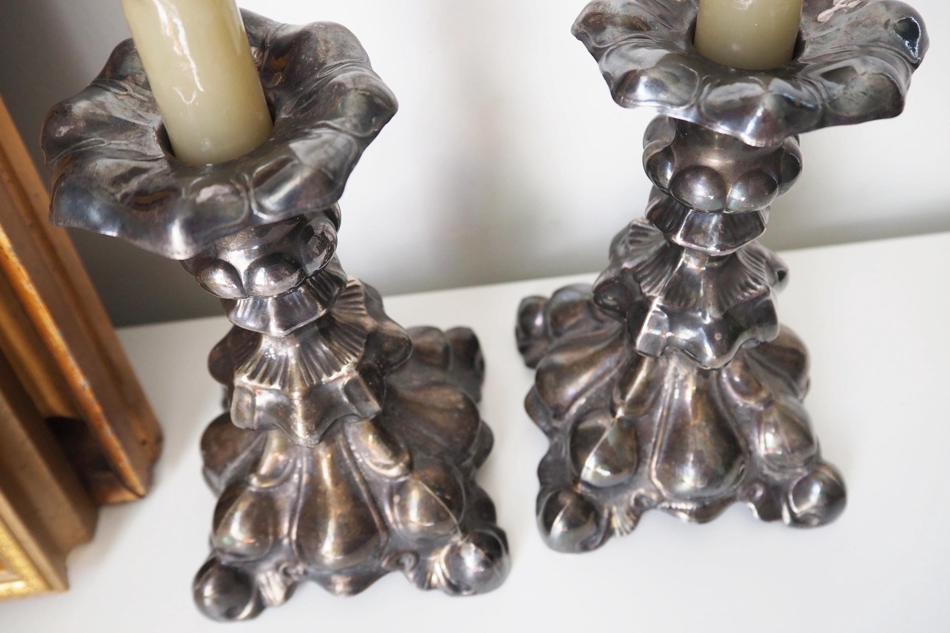 Set of two vintage candlestick holders | Alpacca silver candlestick holders | Large silver candlestick holders | Vintage candle holders