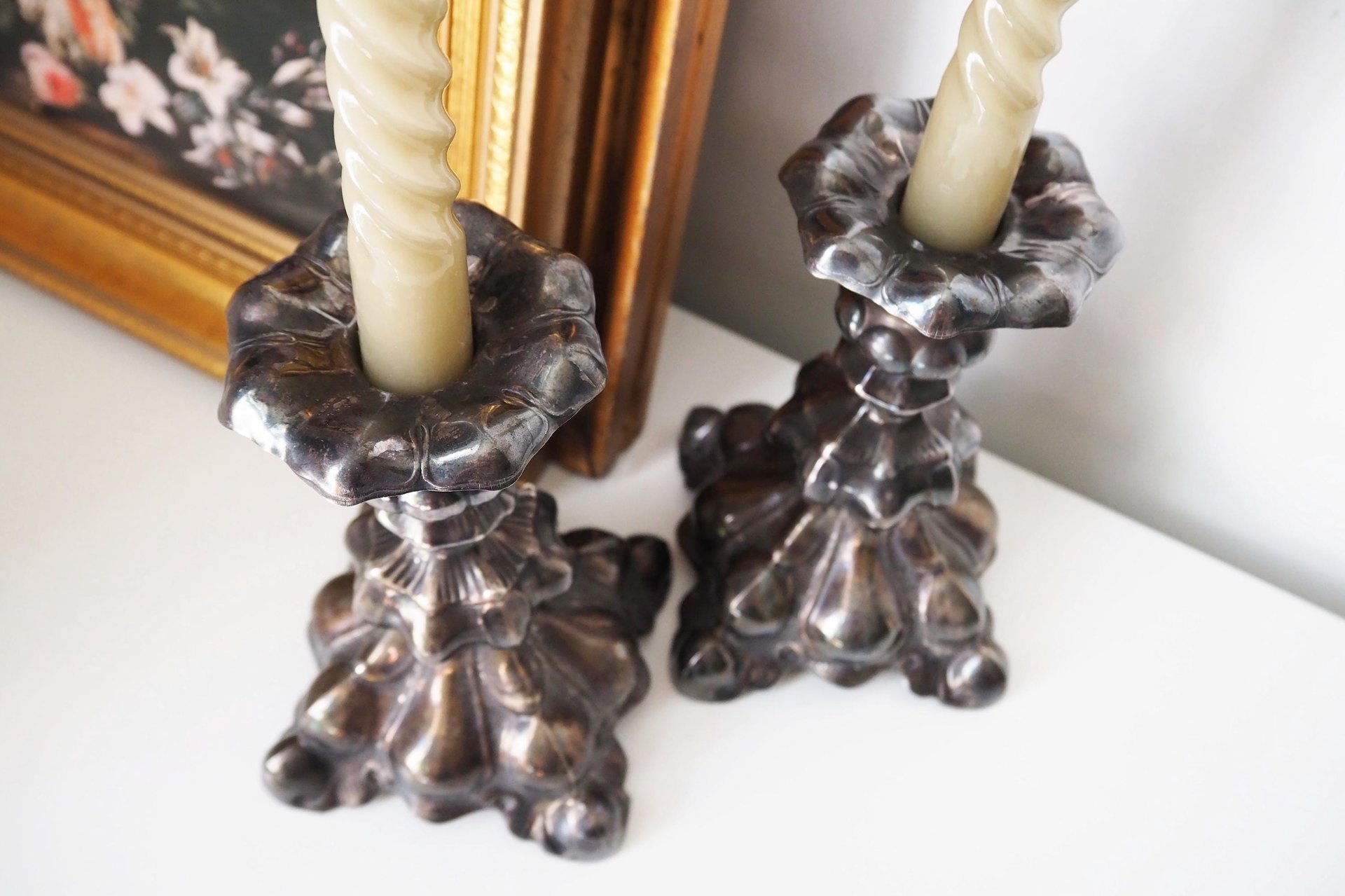 Set of two vintage candlestick holders | Alpacca silver candlestick holders | Large silver candlestick holders | Vintage candle holders