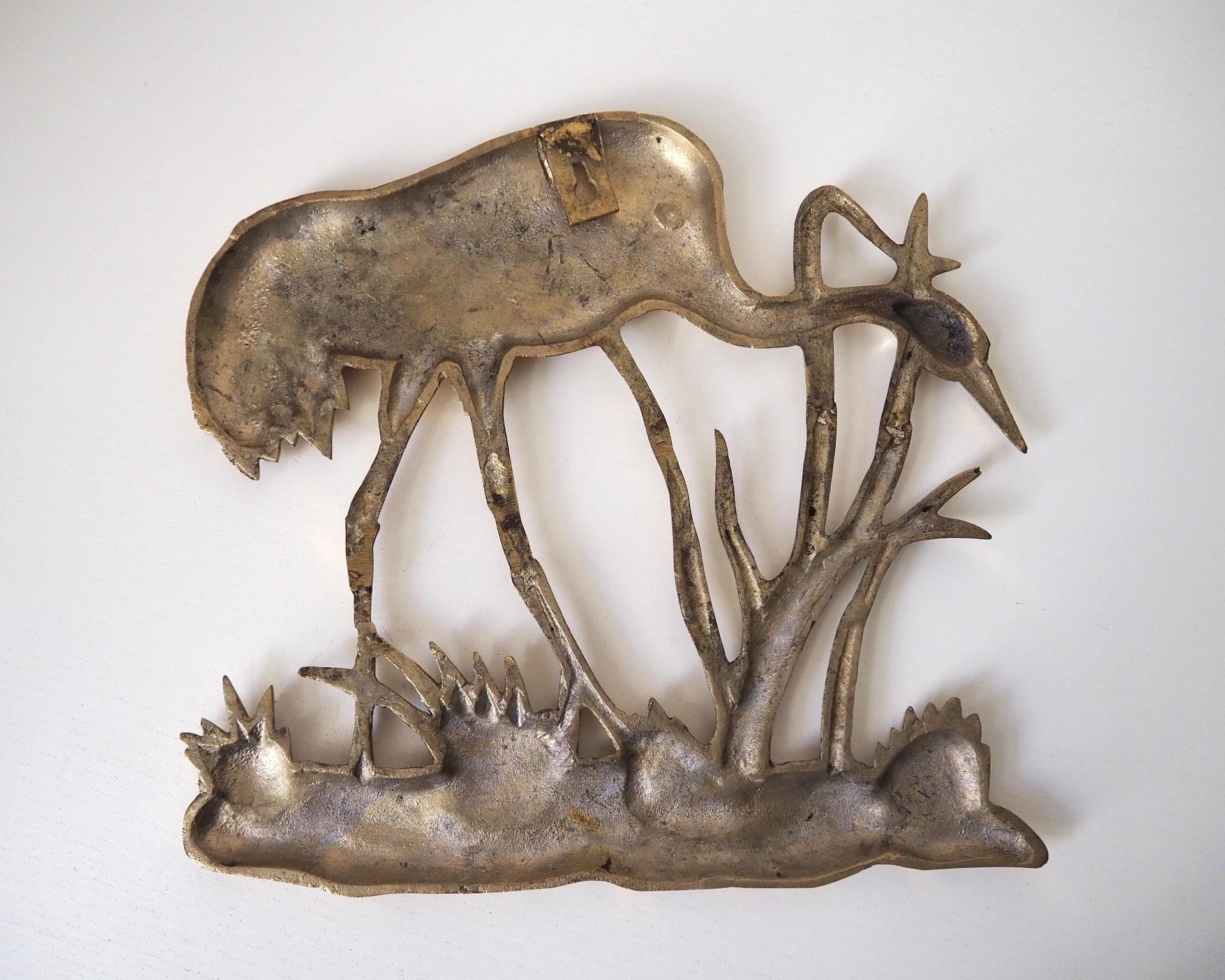 Vintage brass crane wall figurine | Brass crane wall decor | Vintage brass crane | Vintage brass wall decor | Brass crane wall hanging