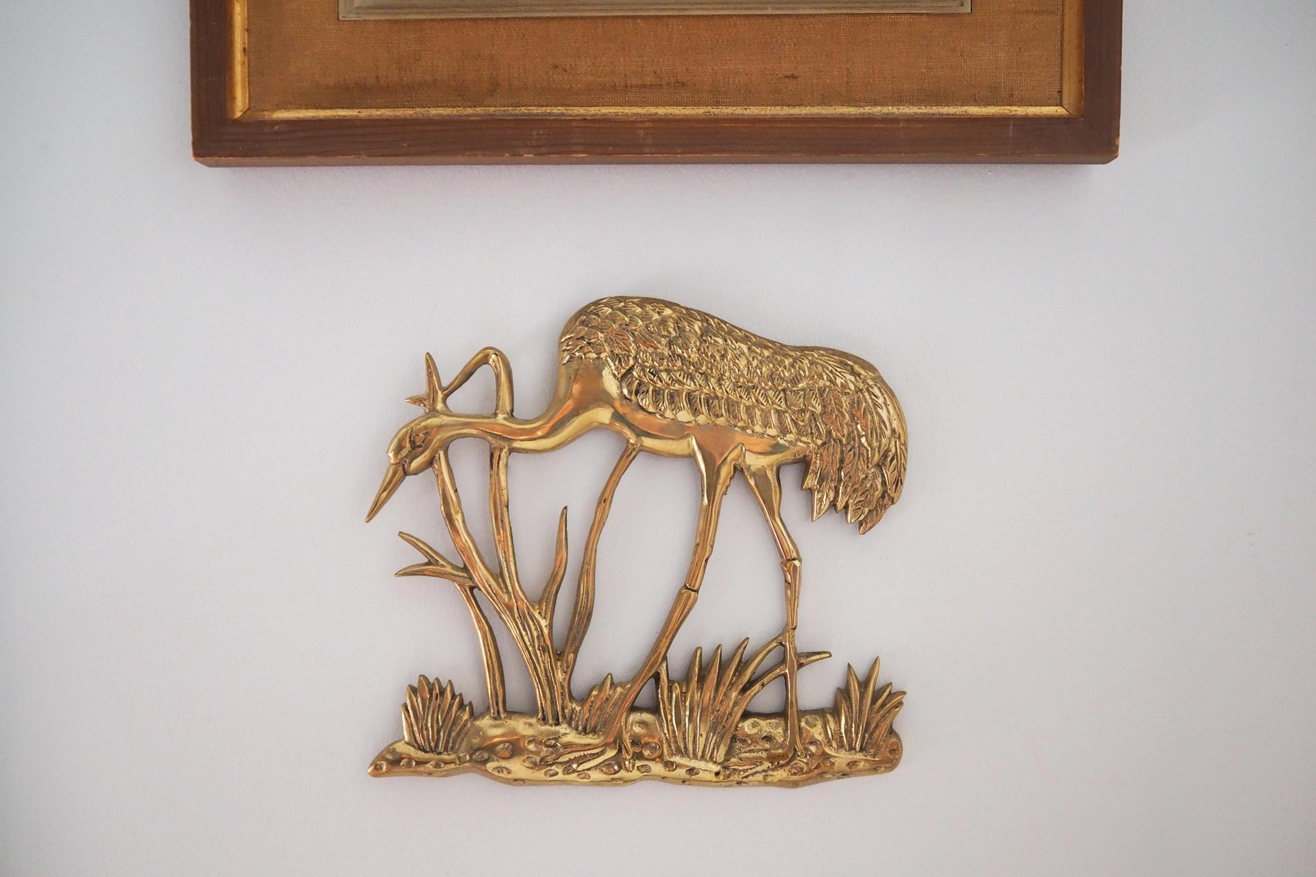 Vintage brass crane wall figurine | Brass crane wall decor | Vintage brass crane | Vintage brass wall decor | Brass crane wall hanging