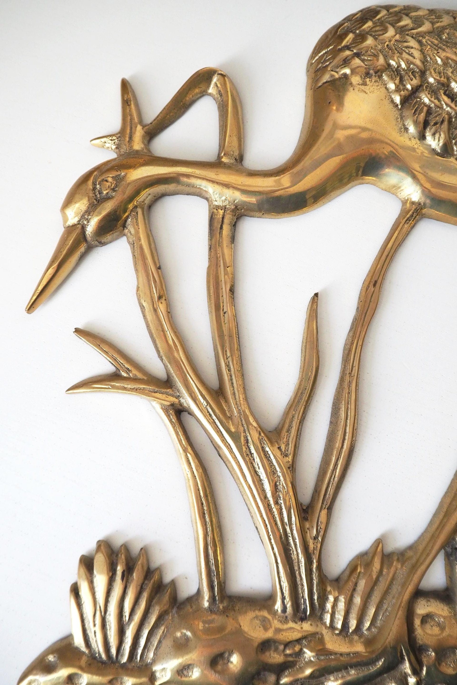 Vintage brass crane wall figurine | Brass crane wall decor | Vintage brass crane | Vintage brass wall decor | Brass crane wall hanging