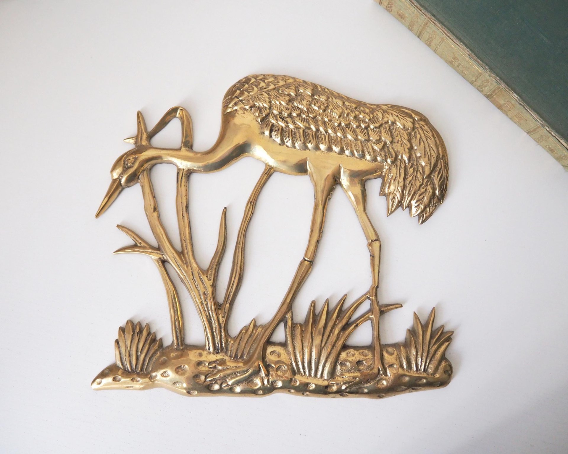 Vintage brass crane wall figurine | Brass crane wall decor | Vintage brass crane | Vintage brass wall decor | Brass crane wall hanging