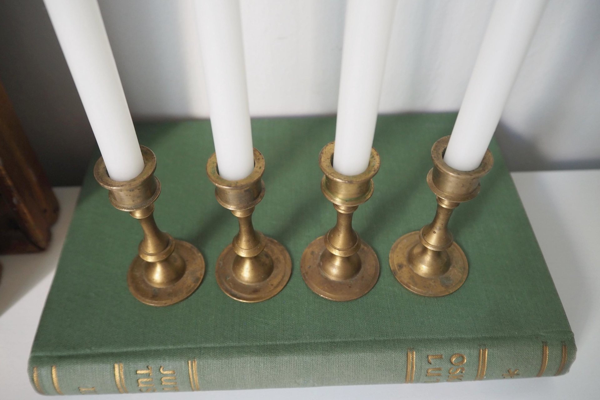 Set of four tiny vintage brass candlestick holders | Brass candlestick holders | Vintage brass candle holders | Small candle holders