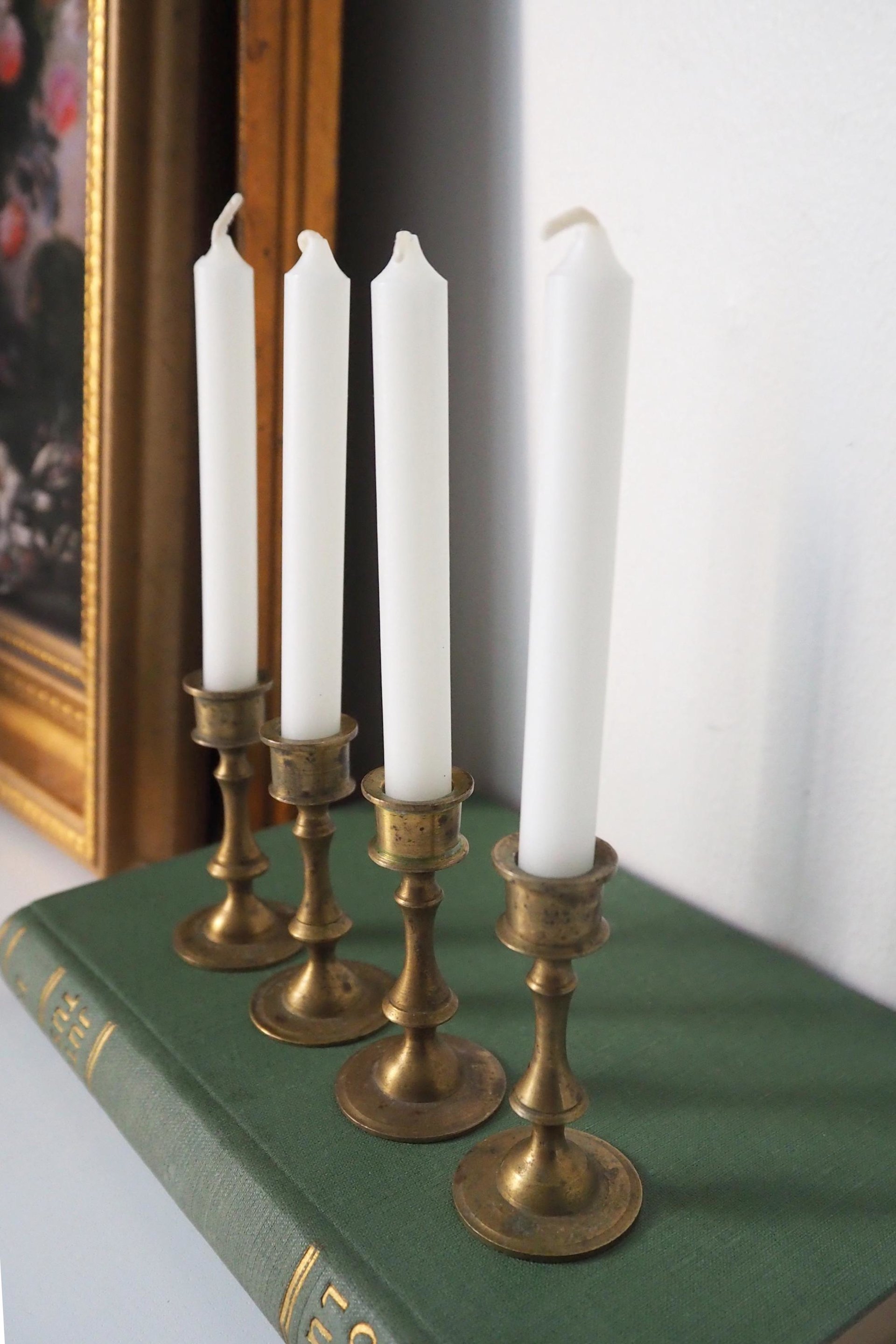 Set of four tiny vintage brass candlestick holders | Brass candlestick holders | Vintage brass candle holders | Small candle holders