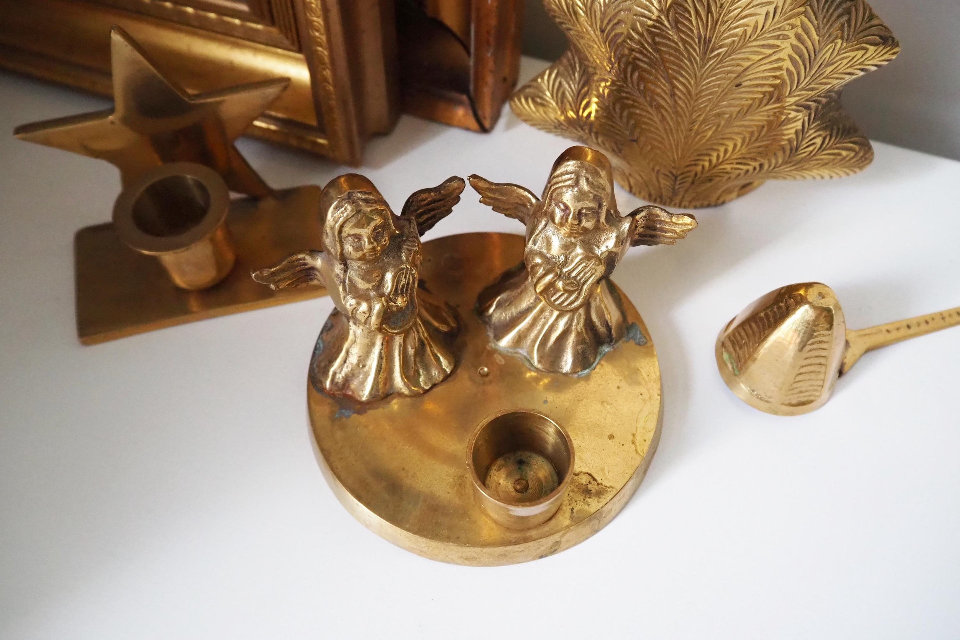 Vintage candle holder set | Brass candlestick holders | Vintage brass candle holders and candle snuffer | Vintage Christmas gift set