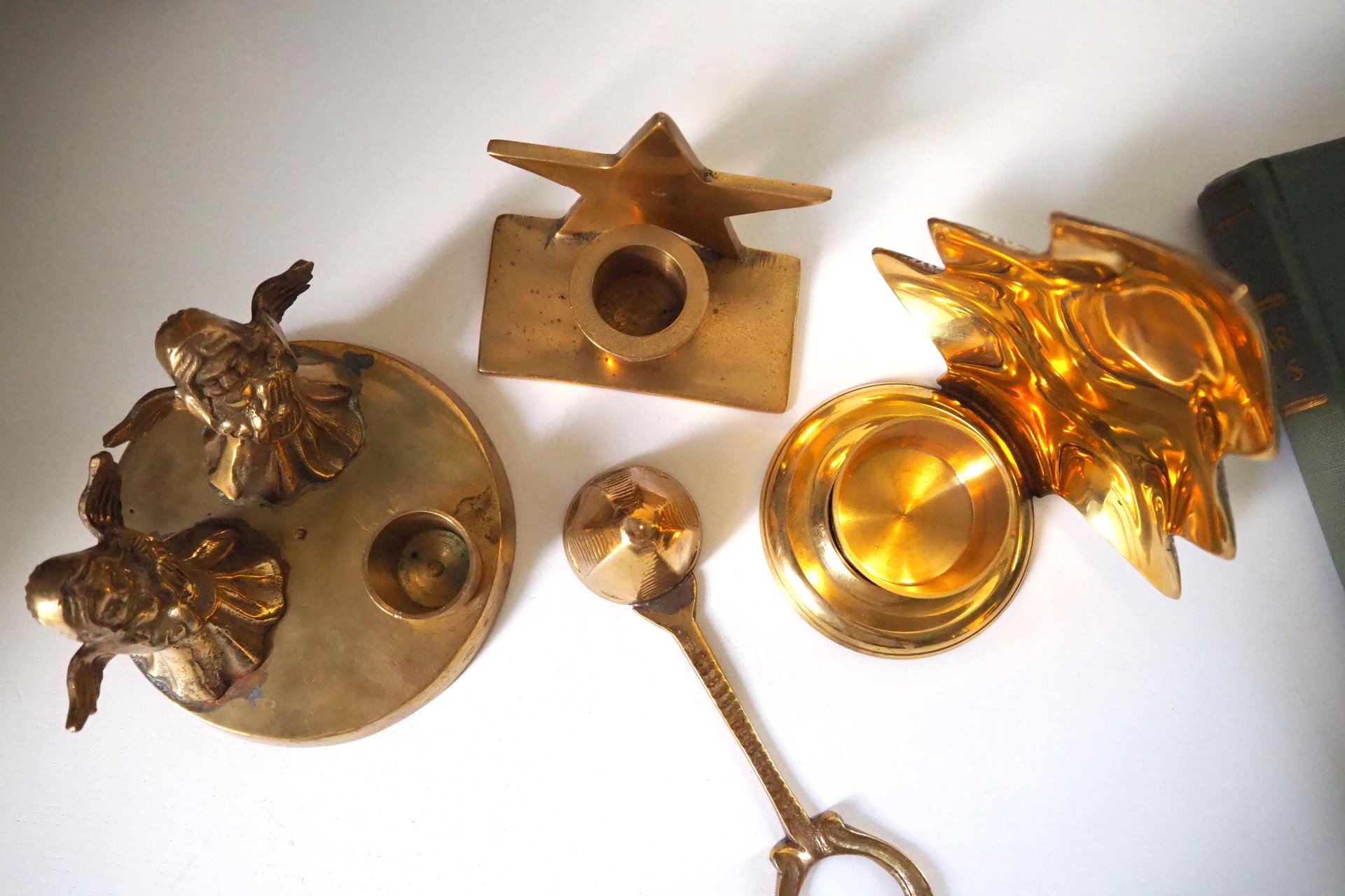 Vintage candle holder set | Brass candlestick holders | Vintage brass candle holders and candle snuffer | Vintage Christmas gift set