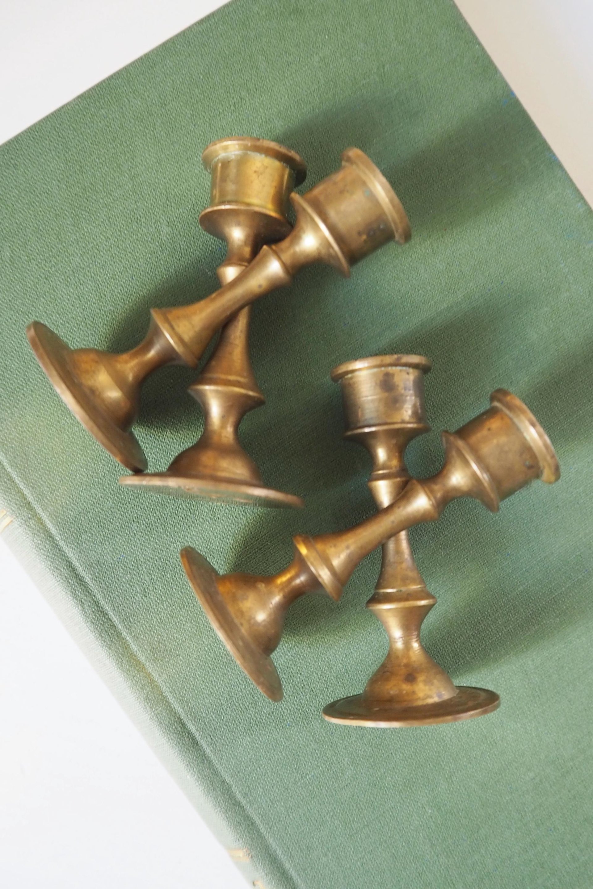 Set of four tiny vintage brass candlestick holders | Brass candlestick holders | Vintage brass candle holders | Small candle holders