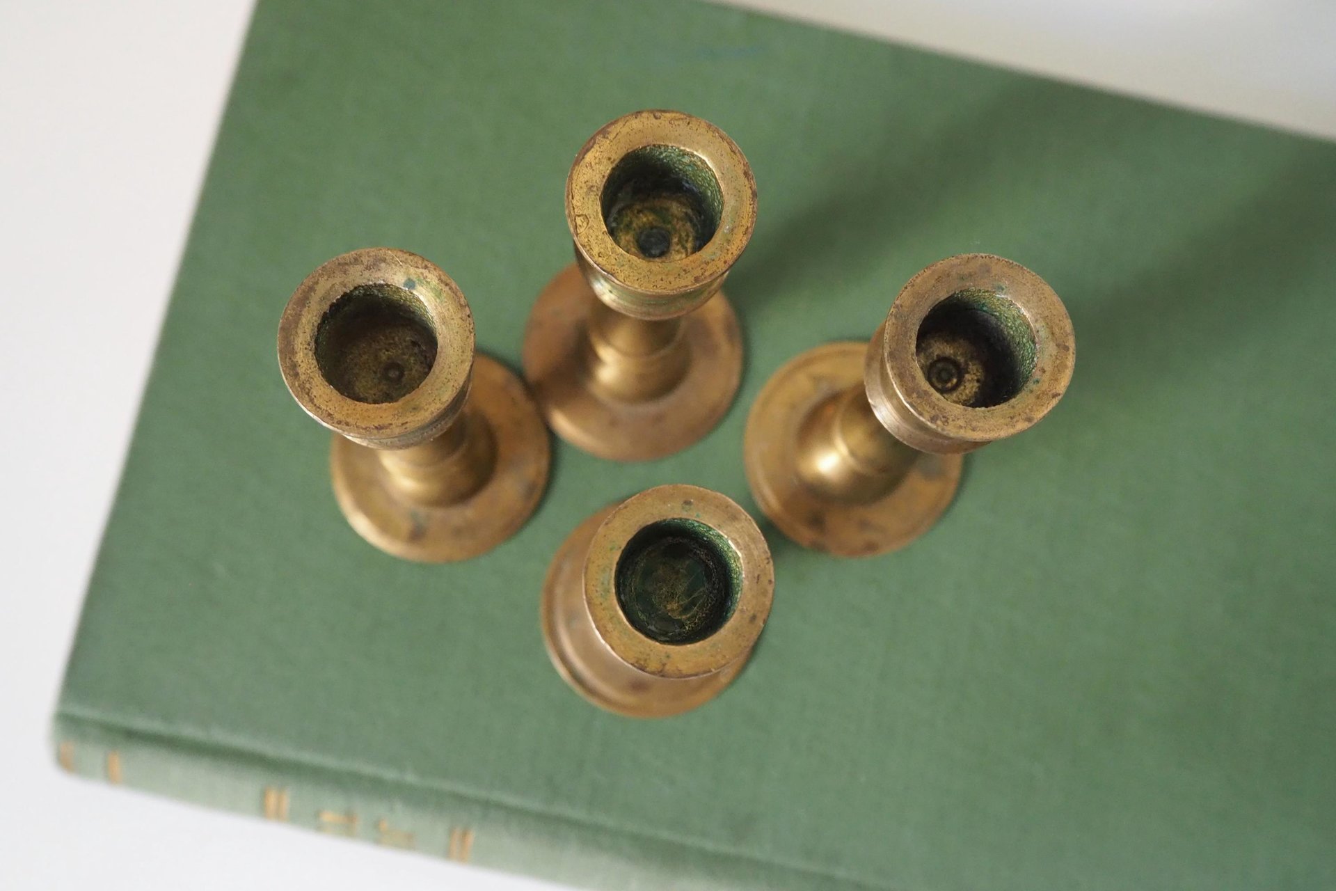 Set of four tiny vintage brass candlestick holders | Brass candlestick holders | Vintage brass candle holders | Small candle holders