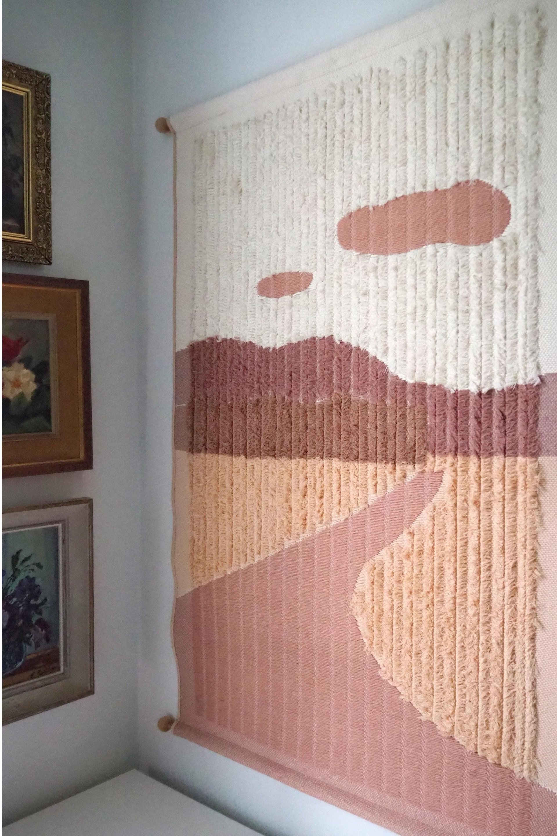 Vintage wall hanging | Large wall hanging | Vintage pink wall hanging | Scandinavian woven textile | Made in Finland