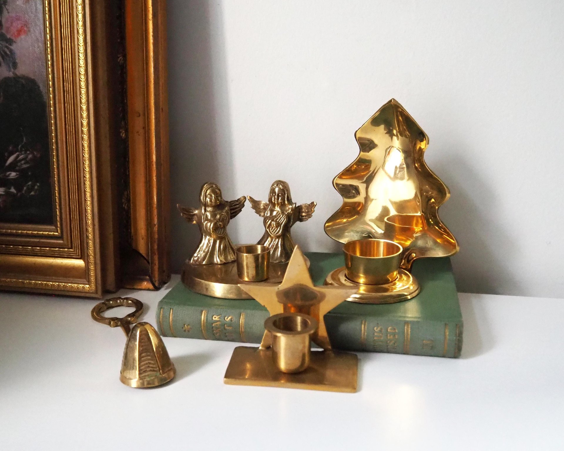Vintage candle holder set | Brass candlestick holders | Vintage brass candle holders and candle snuffer | Vintage Christmas gift set