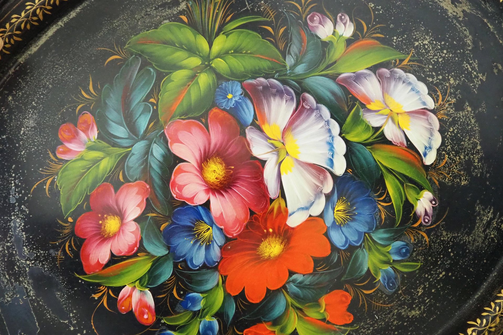 Vintage floral metal tray | Large handpainted floral tray | Vintage floral tray | Vintage Zhostovo tray | Vintage oval tray