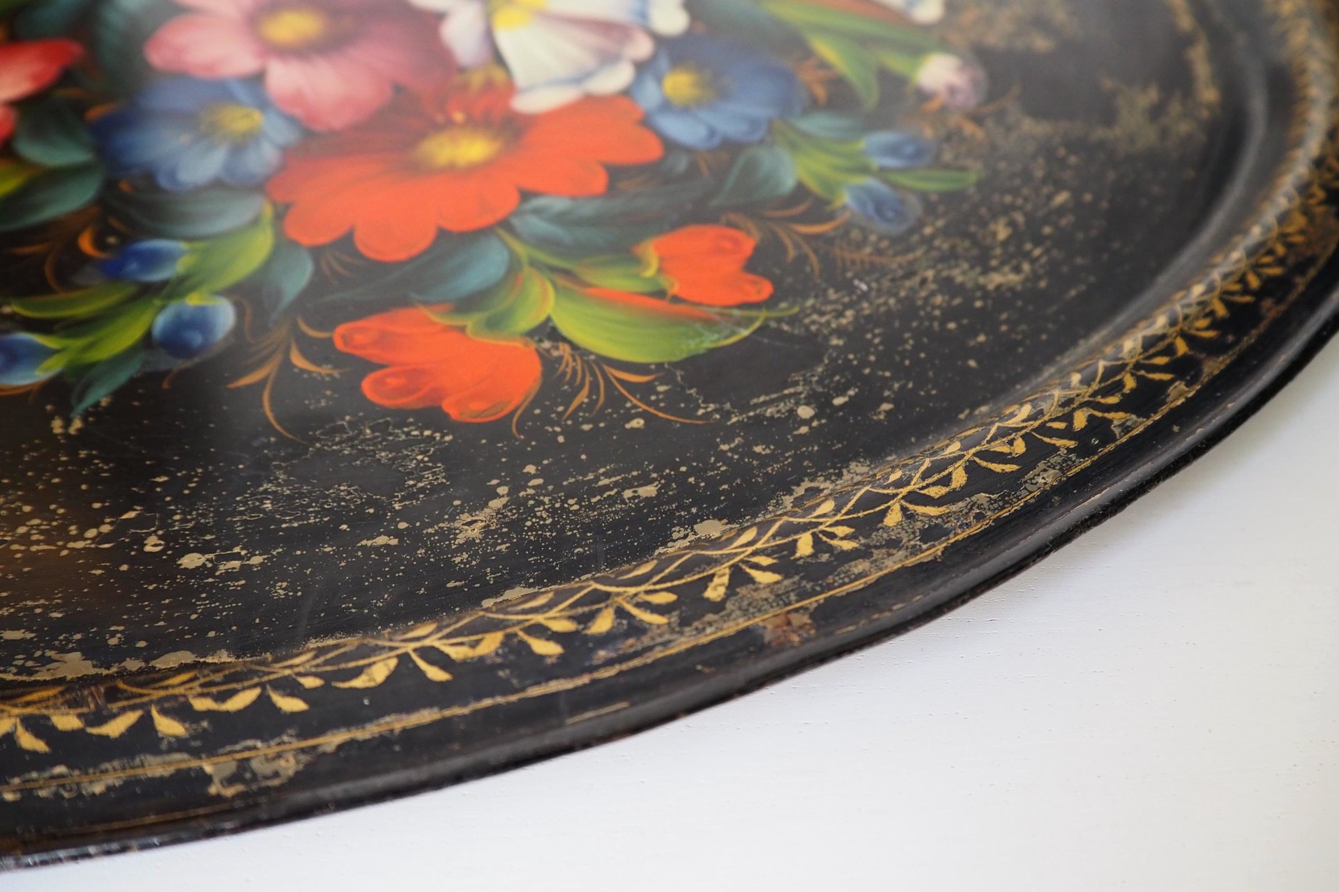 Vintage floral metal tray | Large handpainted floral tray | Vintage floral tray | Vintage Zhostovo tray | Vintage oval tray