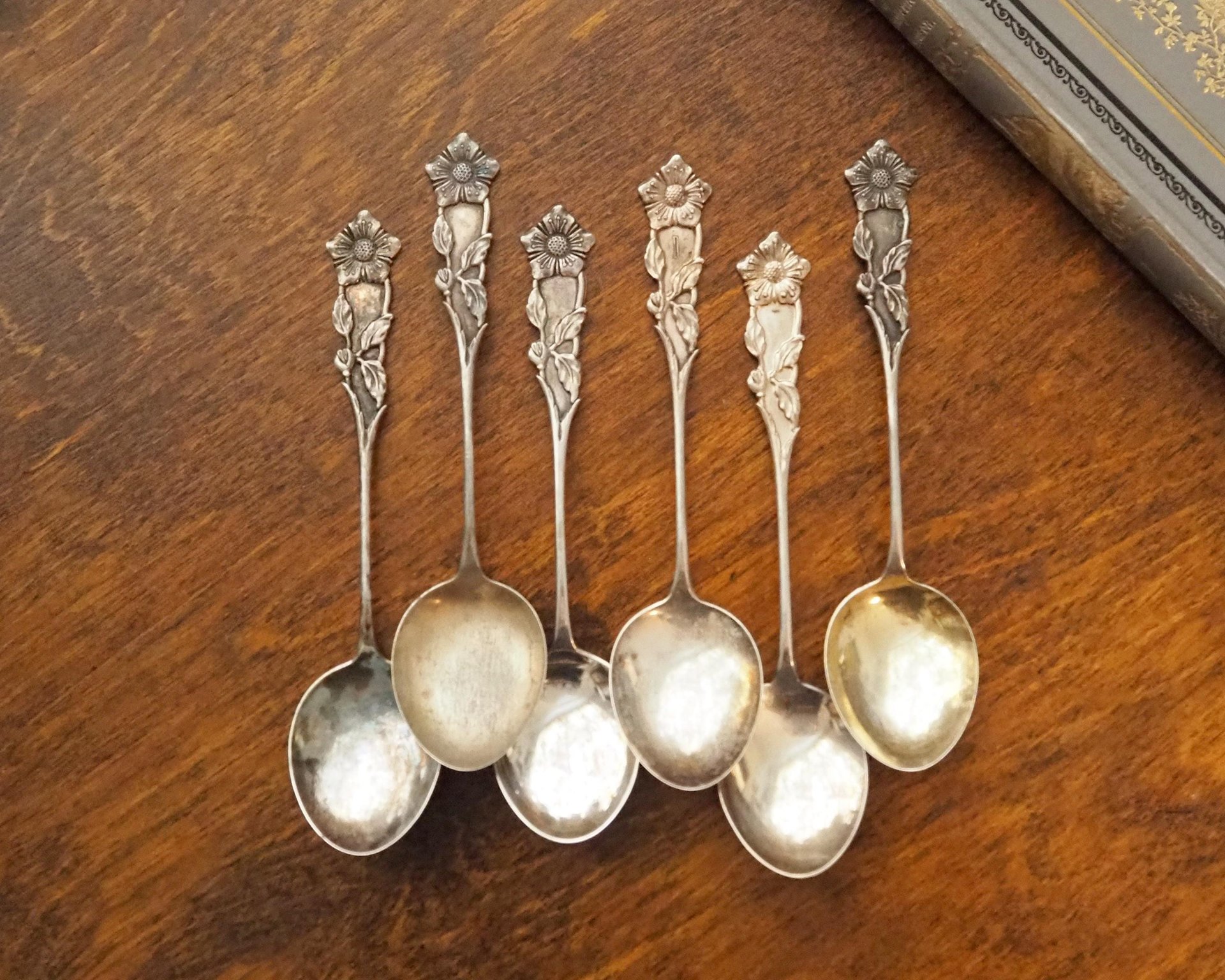 Set of six large vintage teaspoons | Large alpacca silver teaspoons | Matching teaspoons | Floral teaspoon set | Vintage alpacca teaspoons