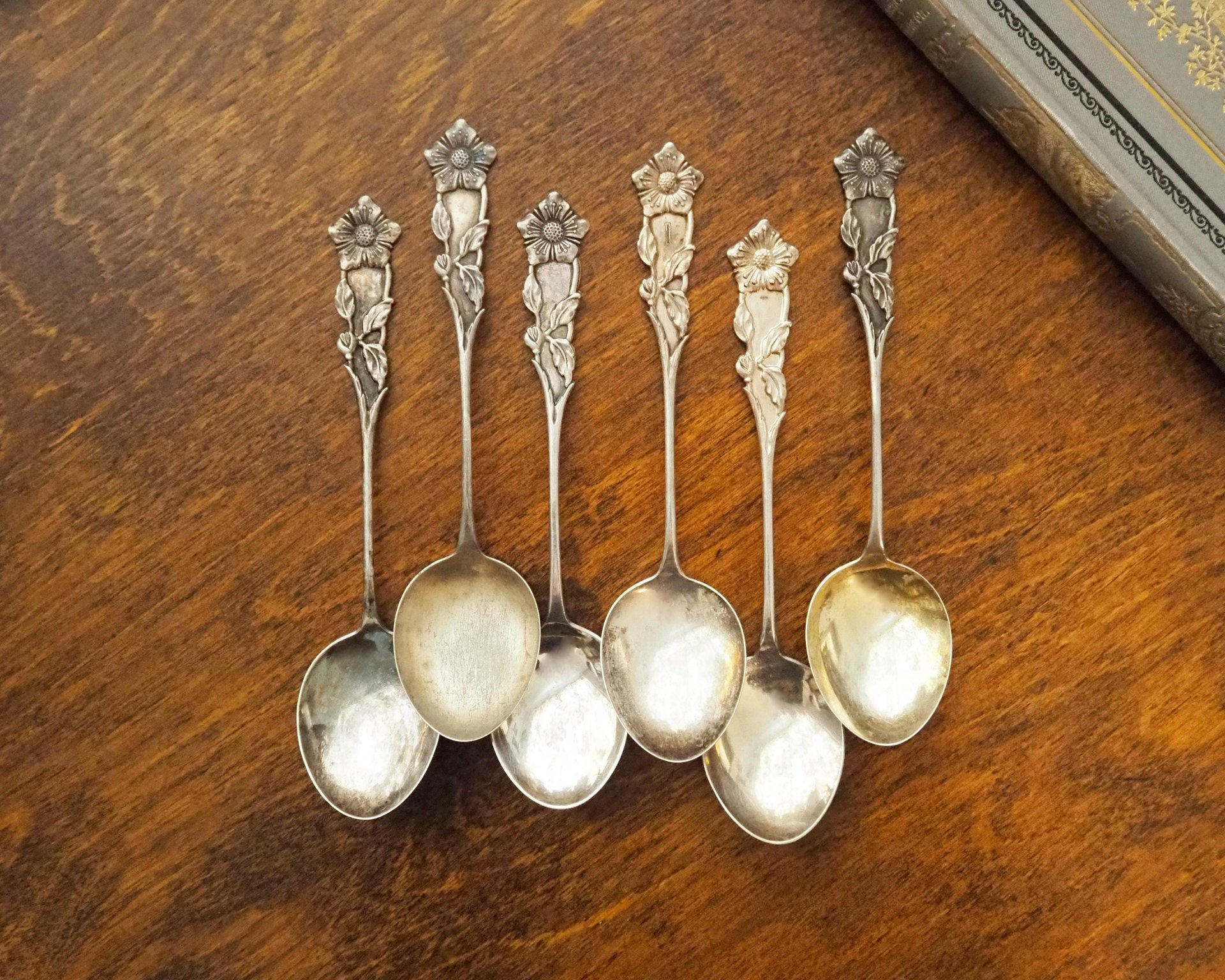 Set of six large vintage teaspoons | Large alpacca silver teaspoons | Matching teaspoons | Floral teaspoon set | Vintage alpacca teaspoons
